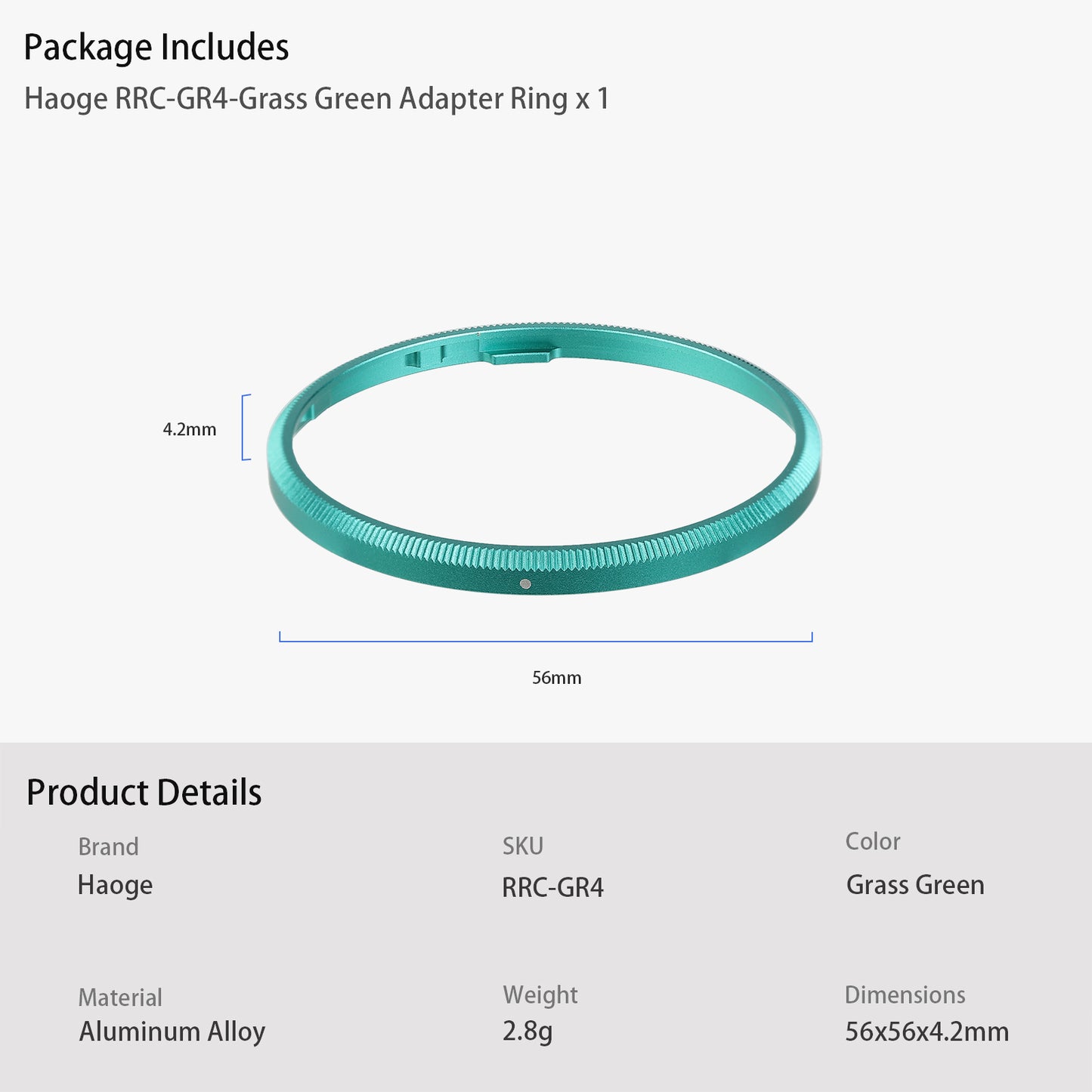 Haoge RRC-GR4-Grass Green Metal Decorate Ring Cap for RICOH GR IV Camera replaces GN-3
