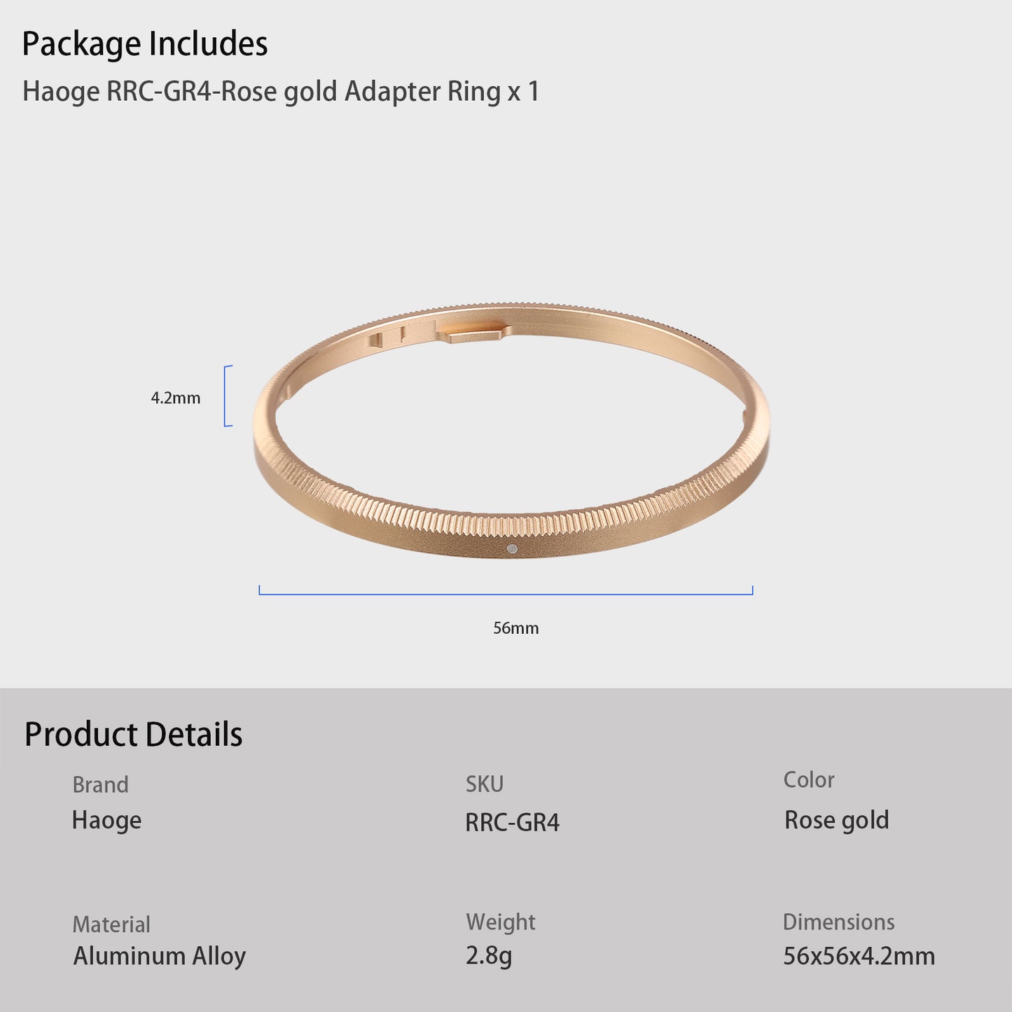 Haoge RRC-GR4-Rose gold Metal Decorate Ring Cap for RICOH GR IV Camera replaces GN-3