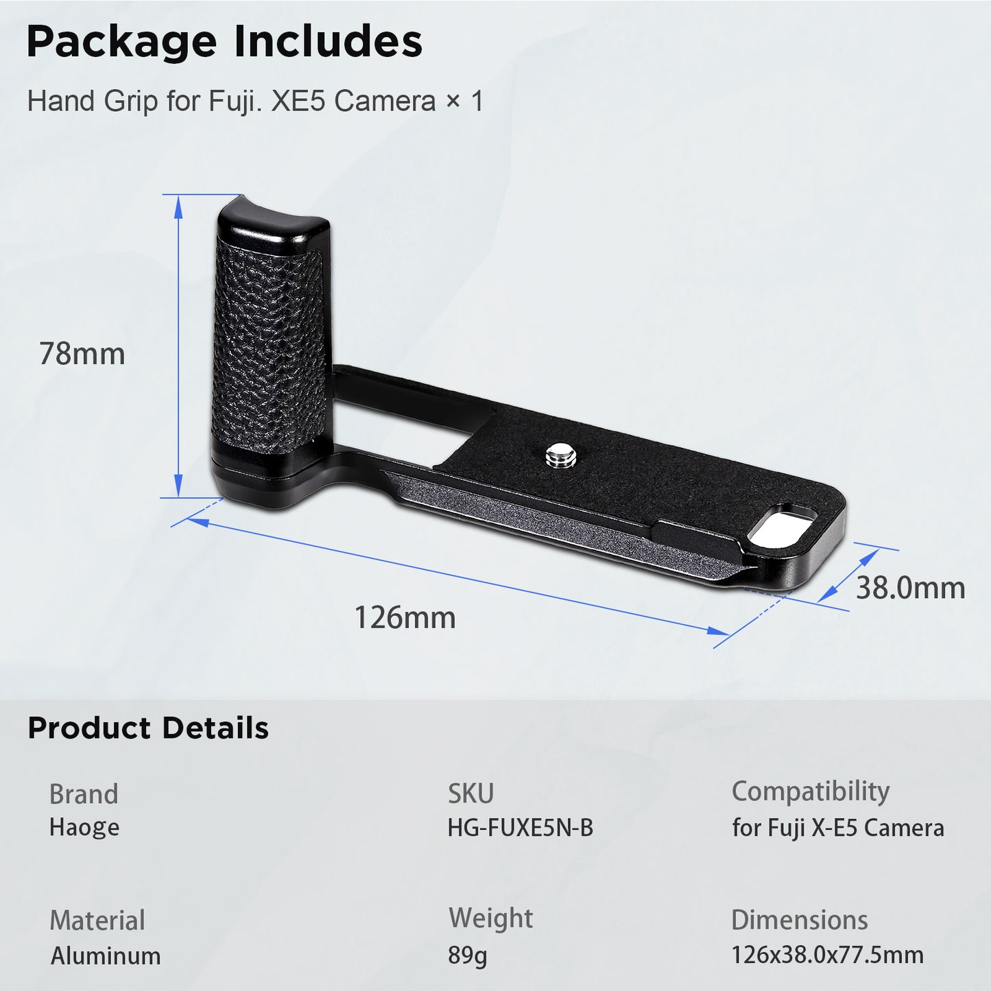 Haoge Handle HandGrip for Fujifilm X-E5 xe5 Camera Body L-Shape Grip Bracket HG-FUXE5N-B Black With Arca-Swiss standard Plate