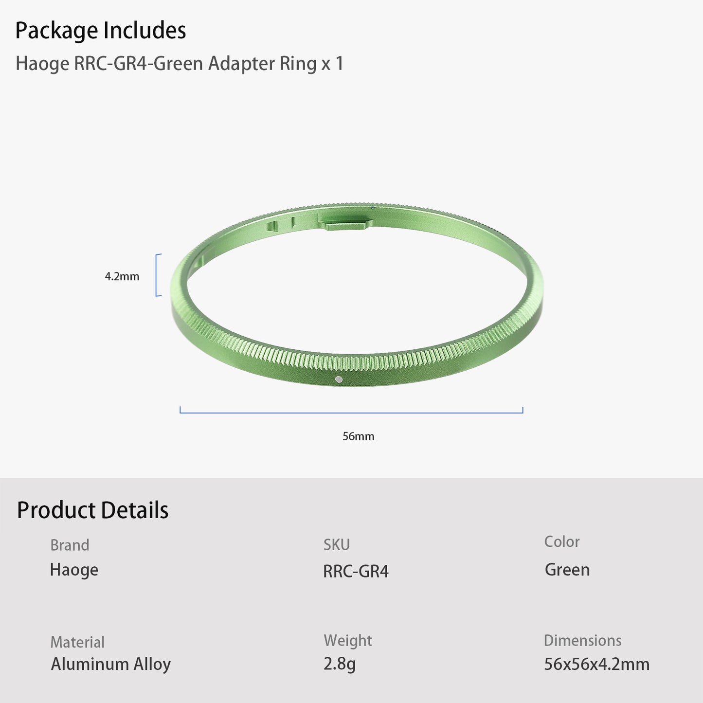 Haoge RRC-GR4-Green Metal Decorate Ring Cap for RICOH GR IV GR4 Camera replaces GN-3