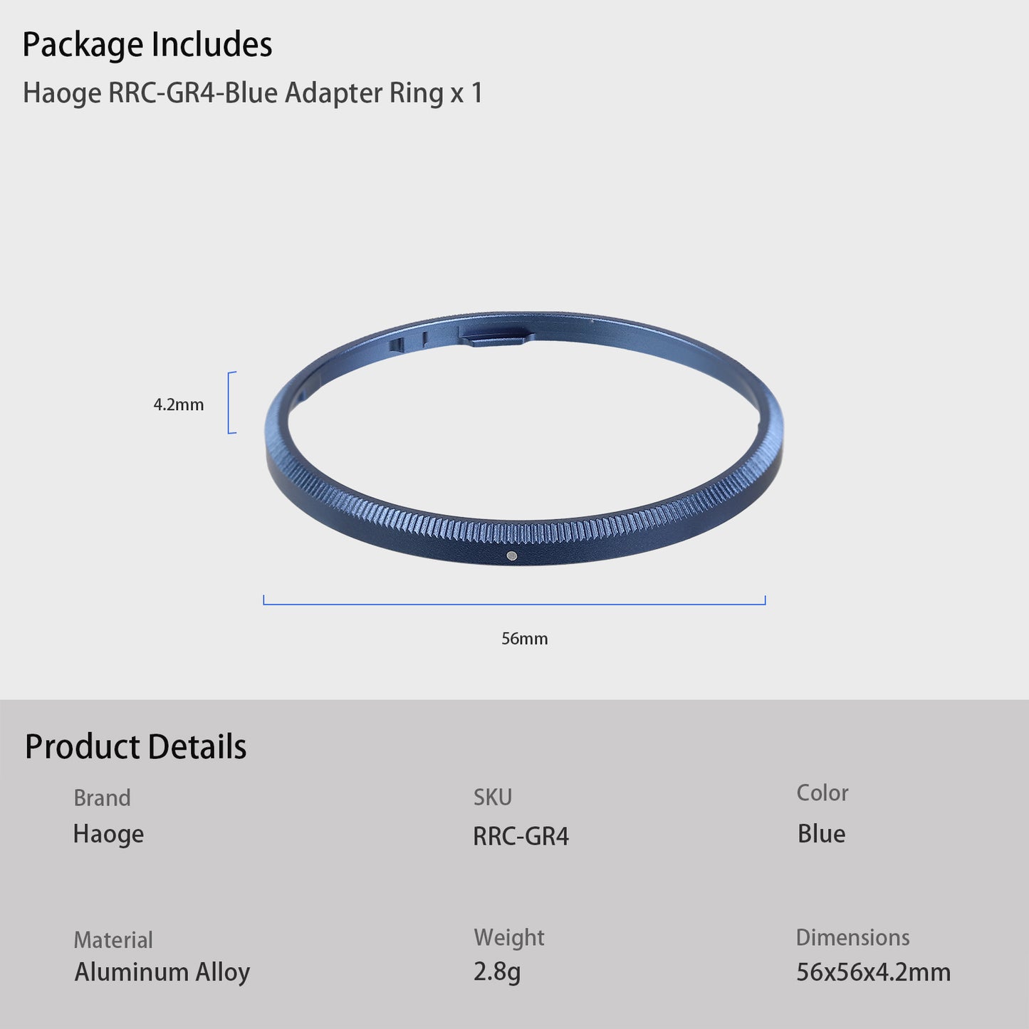 Haoge RRC-GR4-Blue Metal Decorate Ring Cap for RICOH GR IV Camera replaces GN-3