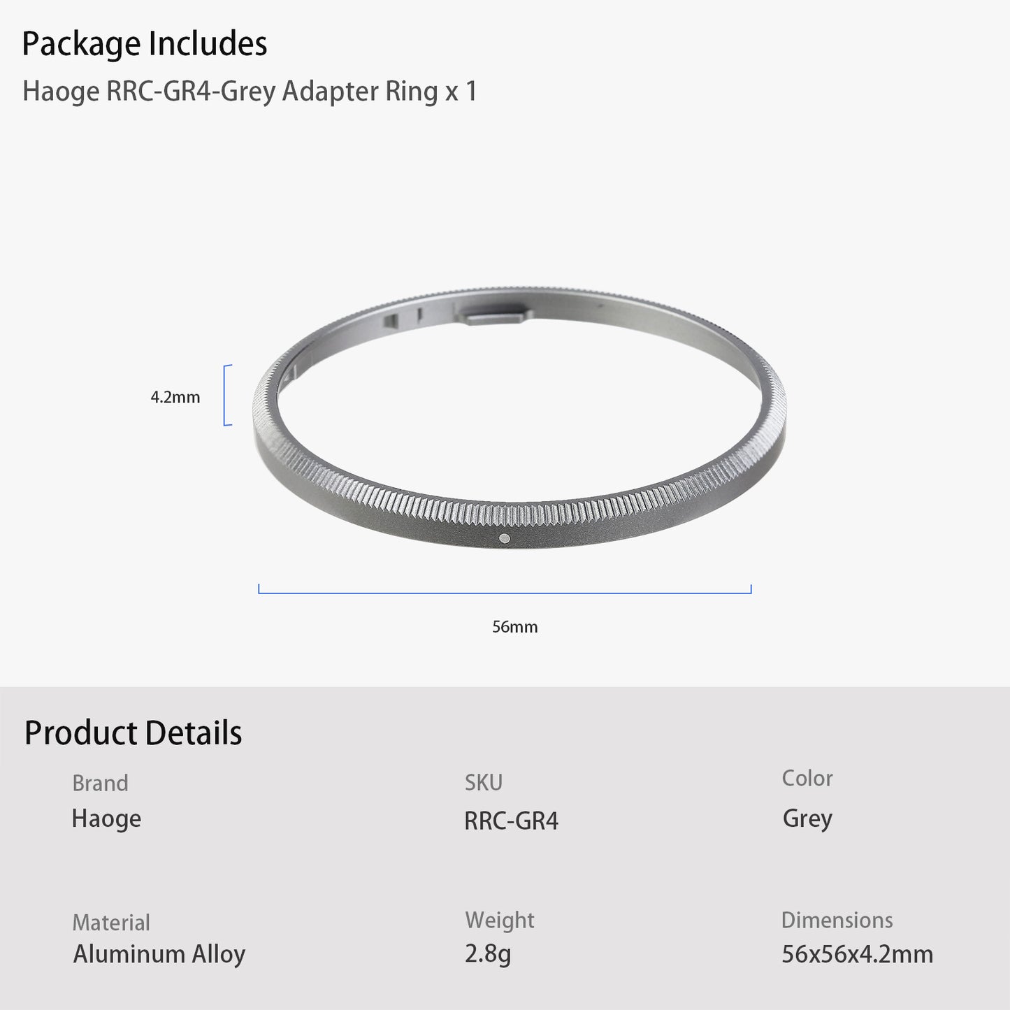 Haoge RRC-GR4-Grey Metal Decorate Ring Cap for RICOH GR IV Camera replaces GN-3