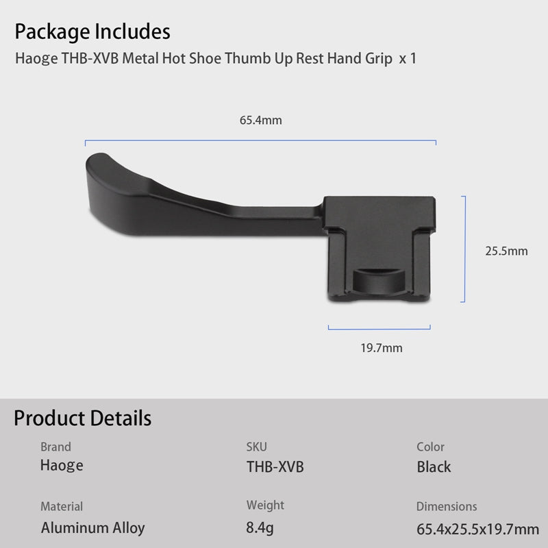 Haoge THB-XVB Metal Thumb Up Rest Hand Grip for Fujifilm X100VI Fujinon X100V Camera Accessories Black Hot Shoe Thumb Up