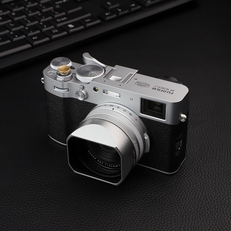 Haoge Square Metal Lens Hood for Fujifilm X100V Fuji X100VI Camera Silver with 49mm UV Filter Adapter Ring