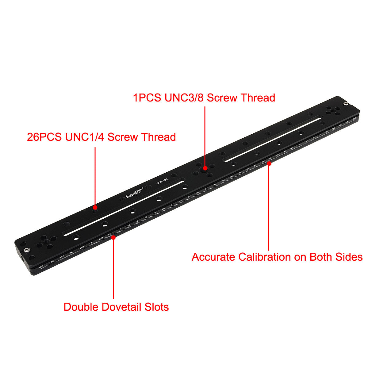 Haoge HQR-400 400mm Multi-purpose Dual Dovetail Long Quick Release Extender Rail Sliding Plate for Camera Tripod Ballhead Clamp fit Benro Arca Swiss Sunwayfoto