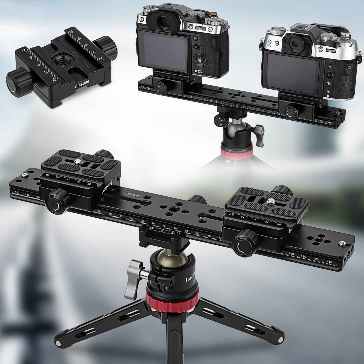 Haoge CP-50BII 50mm Subtend Double Dual Quick Release Clamp for Arca Swiss RRS Benro Rail Plate Nodal Slide