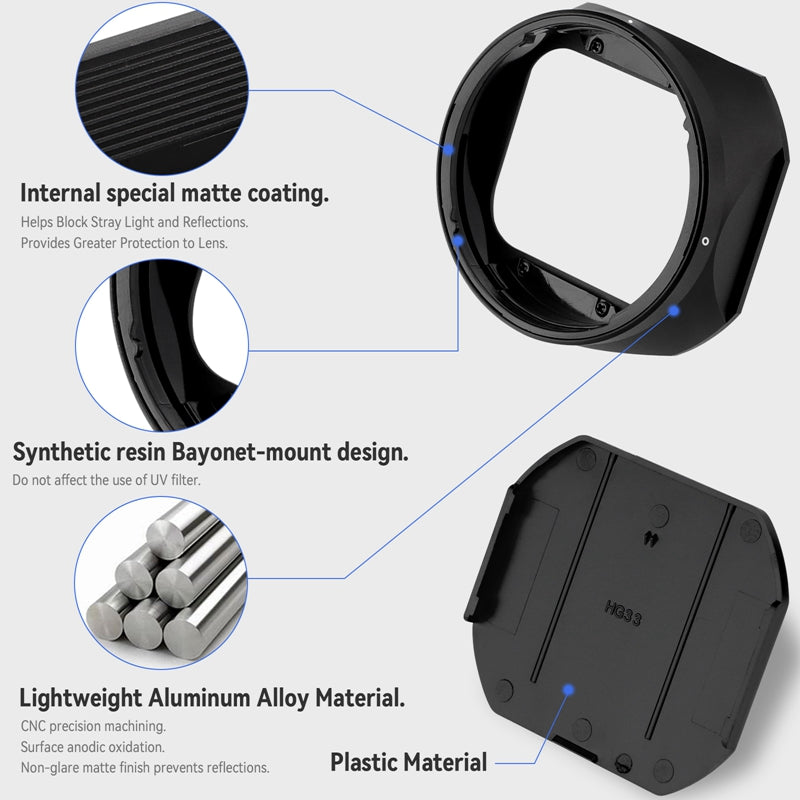 Haoge Metal Square Lens Hood for Fujifilm Fujinon Fuji XF 16-50mm F2.8-4.8 R LM WR lens Replaces LH-XF23 II/LH-XF23-2 Lens Hood with a Hood Cap