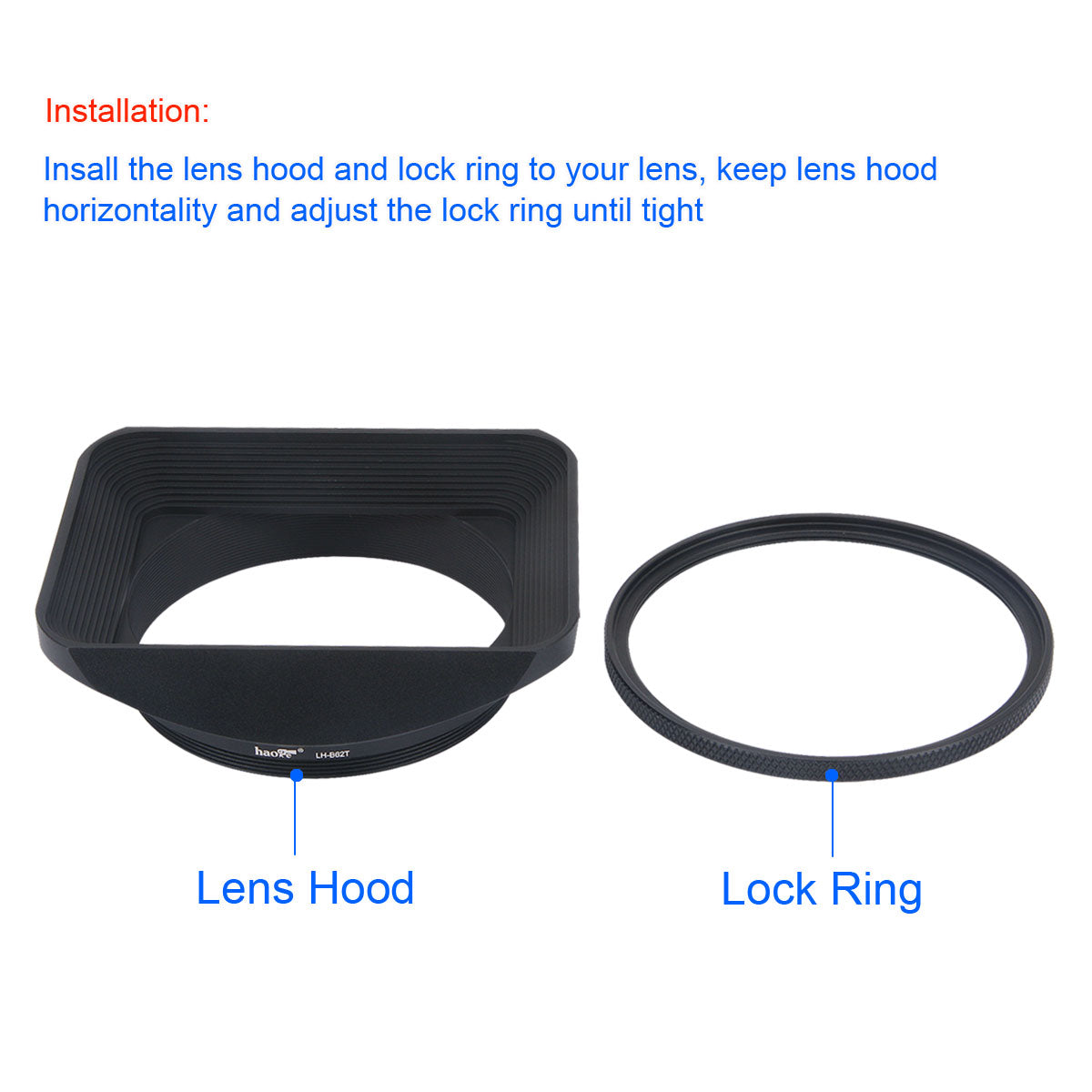 Haoge 62mm Square Metal Screw-in Mount Lens Hood Shade with Cap for Hasselblad XCD 45Pmm F/4 Lens