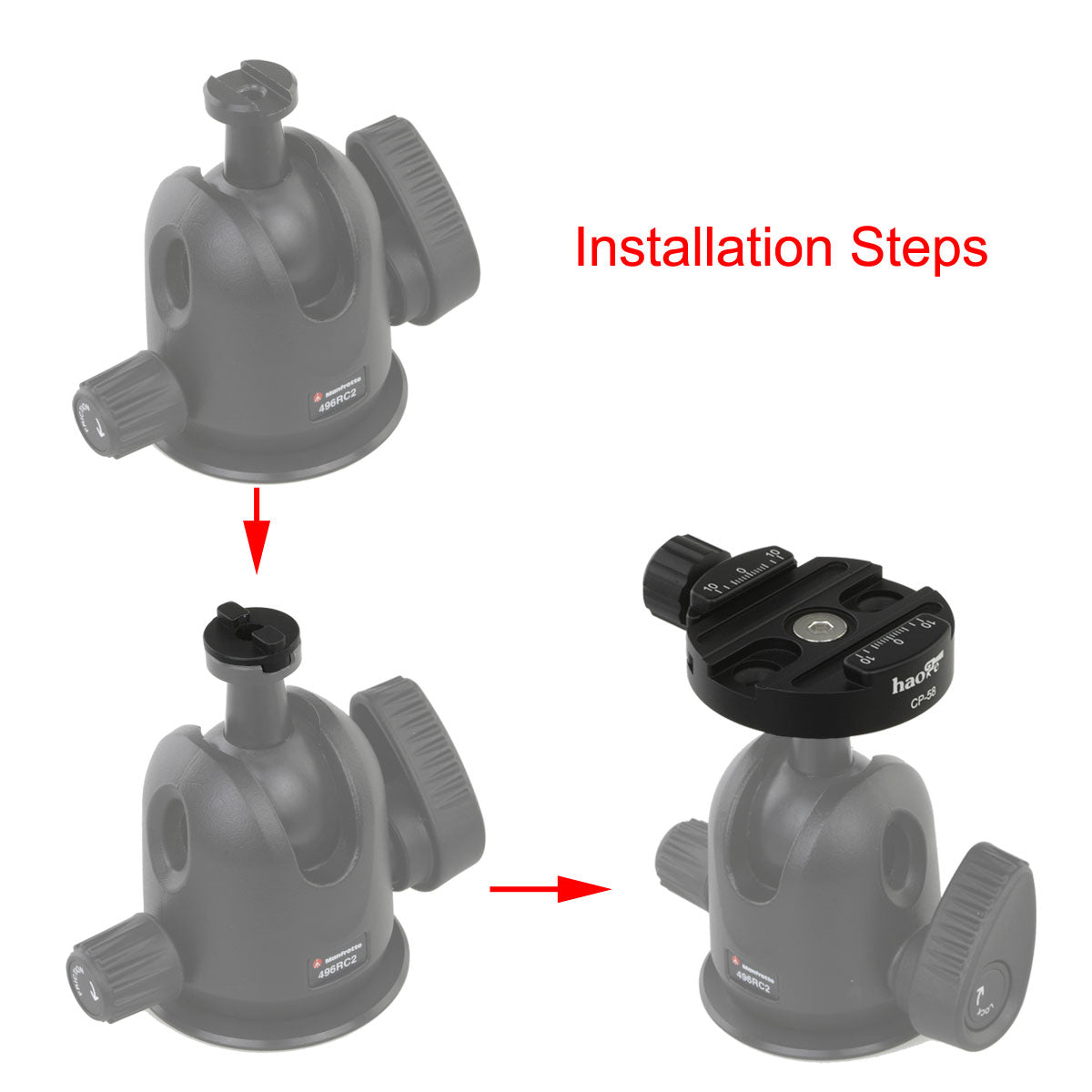 Haoge Combo Boss Adapter with CP-58 58mm Arca-Swiss-Compatible Quick Release Clamp for Manfrotto Tripod Ball Head Clamp Replacement