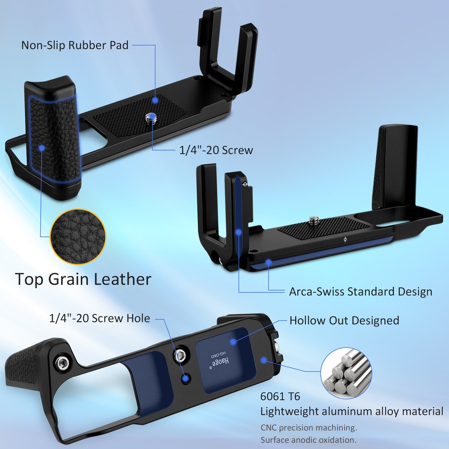 Haoge HG-OM3 Camera Bracket Holder Hand Grip for OM SYSTEM OM-3 Camera fit Arca Swiss Kirk RRS Benro Quick Release Plate