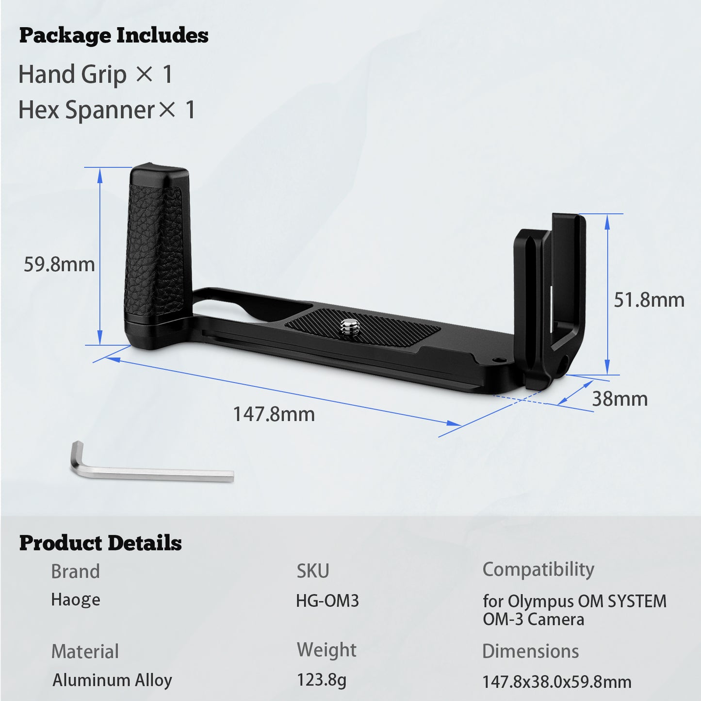 Haoge HG-OM3 Camera Bracket Holder Hand Grip for OM SYSTEM OM-3 Camera fit Arca Swiss Kirk RRS Benro Quick Release Plate