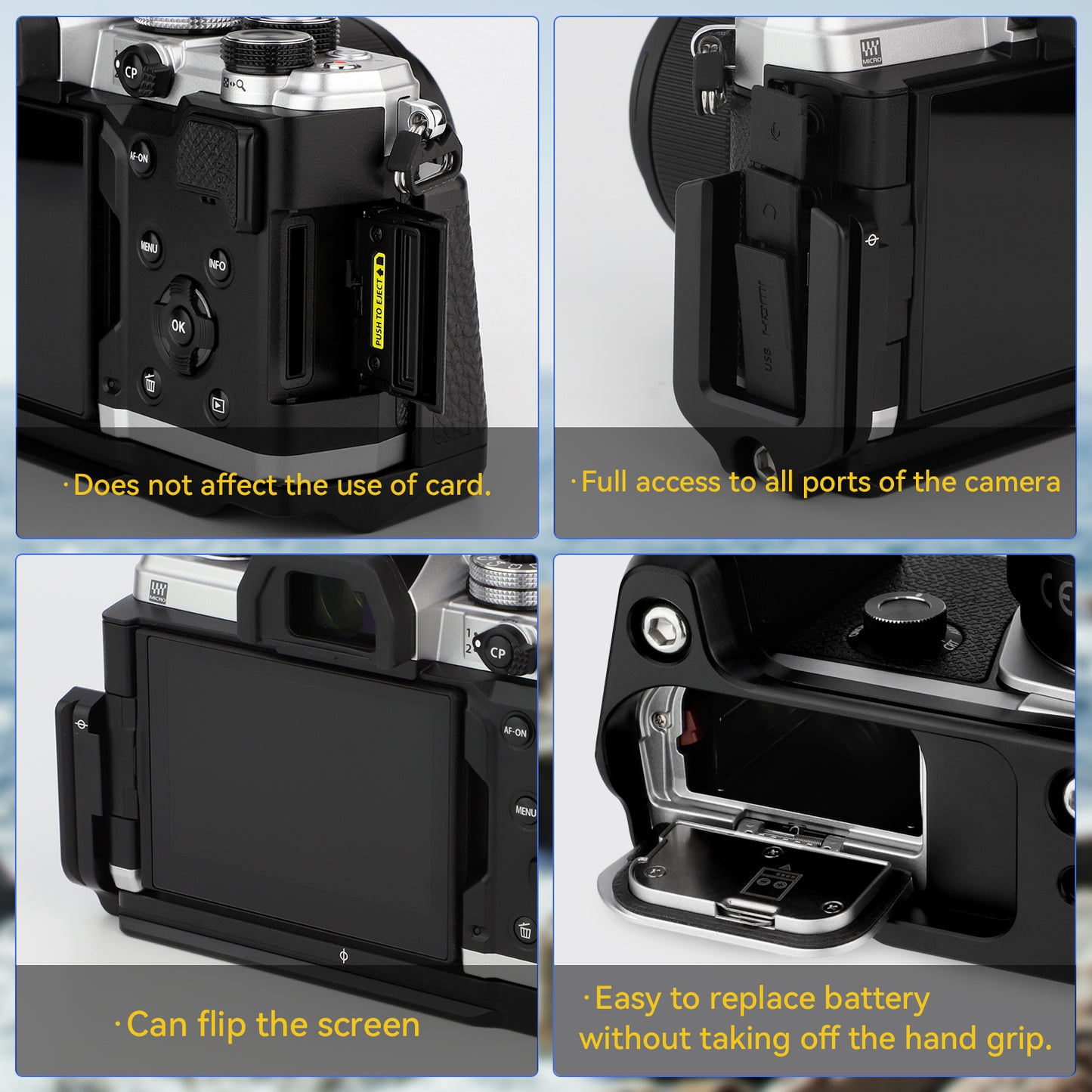 Haoge HG-OM3 Camera Bracket Holder Hand Grip for OM SYSTEM OM-3 Camera fit Arca Swiss Kirk RRS Benro Quick Release Plate