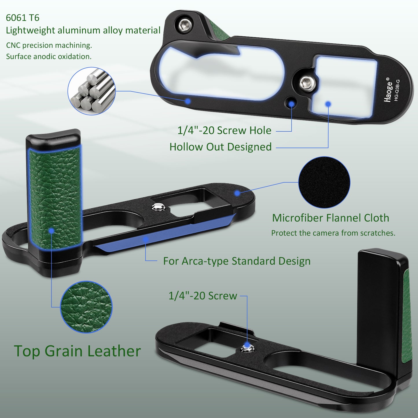 Haoge Handle HandGrip for Leica Q3 Q3-43 Digital Camera Body Accessories L-Shape Grip Bracket Green HG-Q3B-G