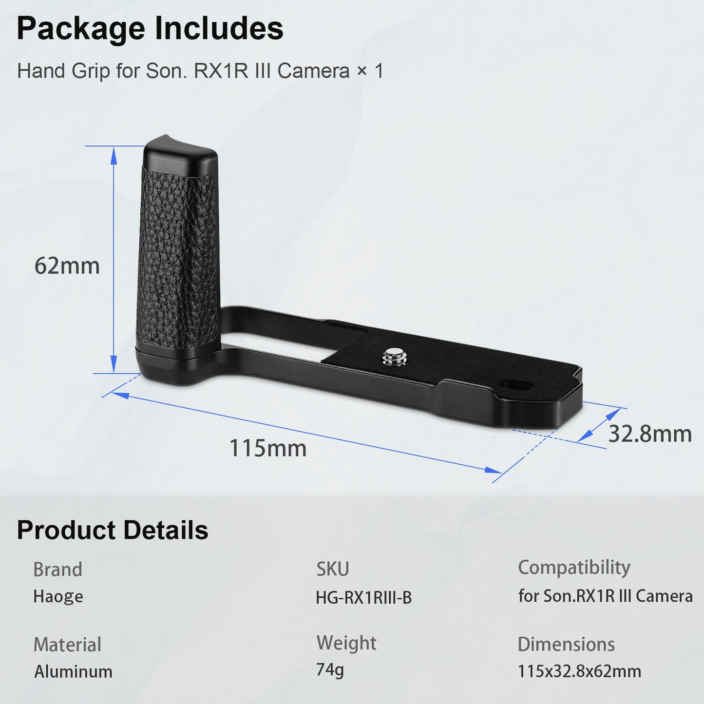 Haoge HG-RX1RIII 滑り止めカメラブラケットホルダーハンドグリップ Sony Cyber-shot DSC-RX1R III RX1RM3 RX1RIII フルフレームデジタルカメラ用