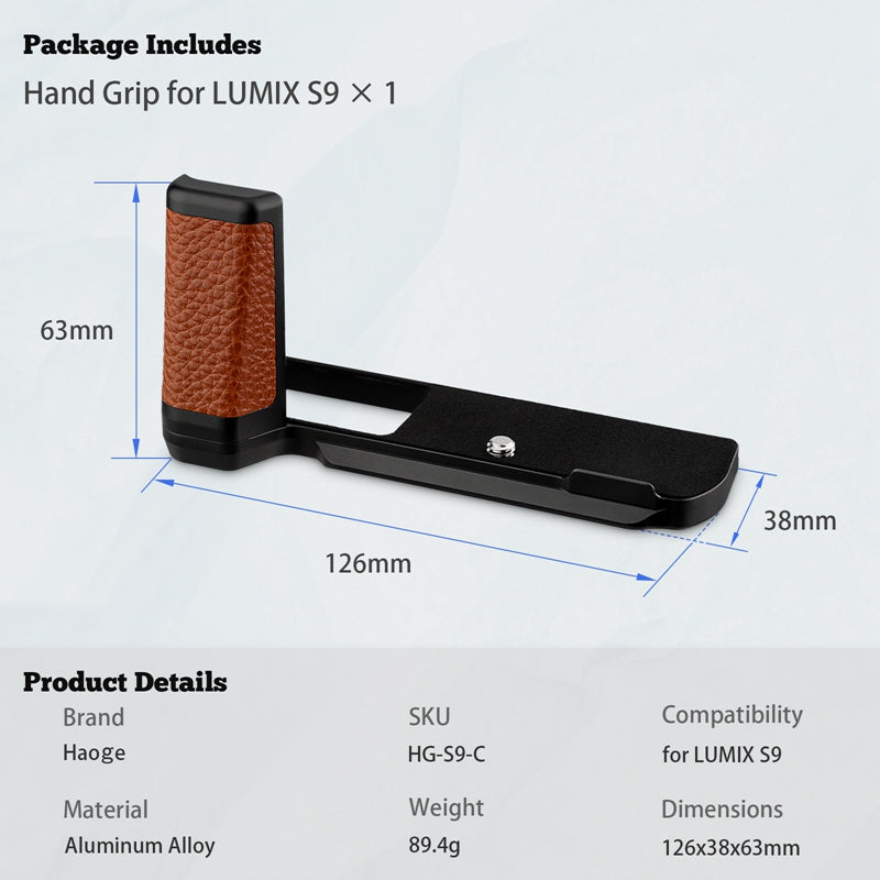Haoge HG-S9-C Handle HandGrip for Panasonic LUMIX S9 Camera Body S9K L-Shape Grip Bracket Brown
