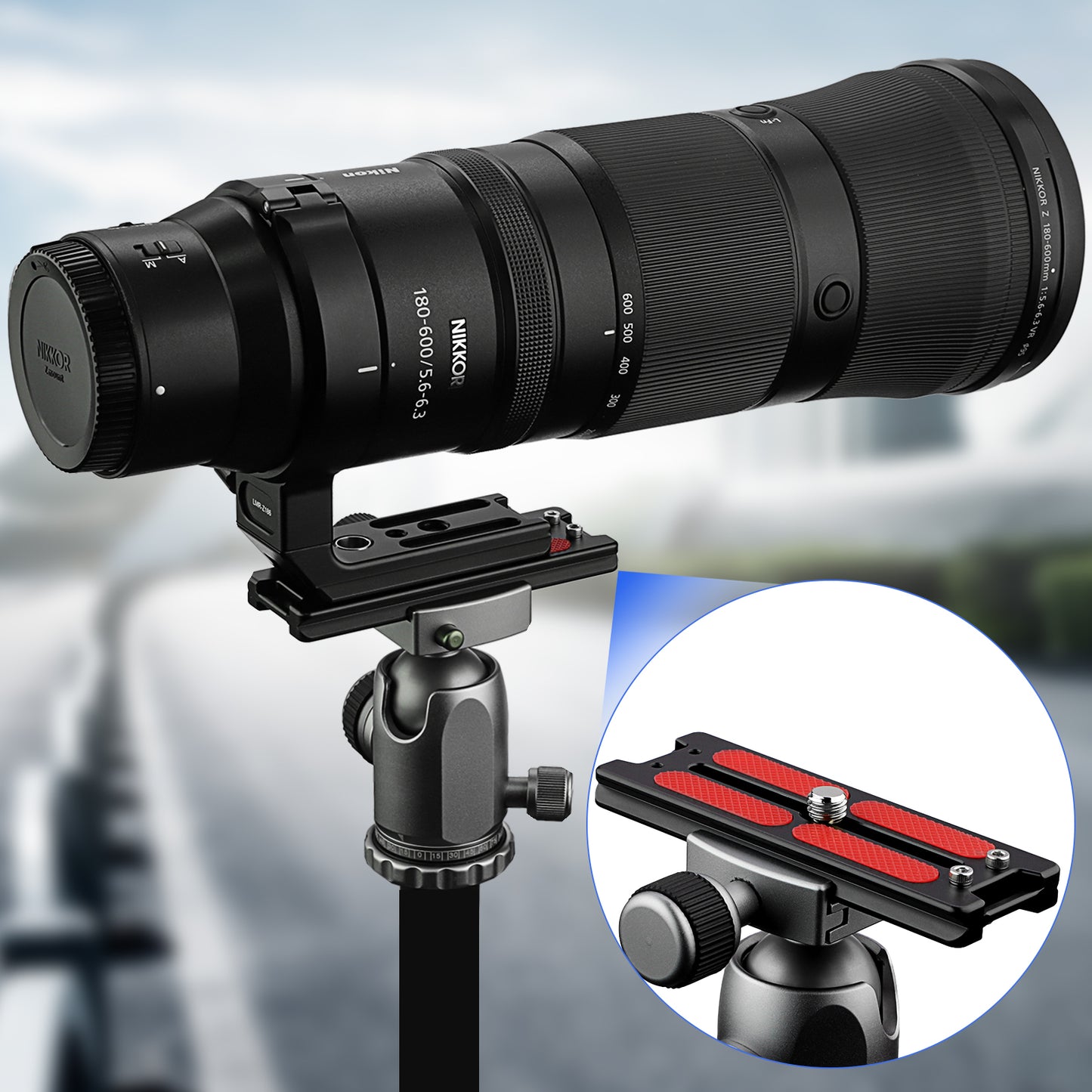 Haoge HQR-110 Tripod Arca Plates 110mm Universal Arca Swiss Quick Release Plate for Canon RF 200-800mm F6.3-9 IS USM Lens Tripod Ball Head with Hand-Adjustable Stainless Steel Screw of 1/4" and 3/8" Built-in Strap hole (New Version)