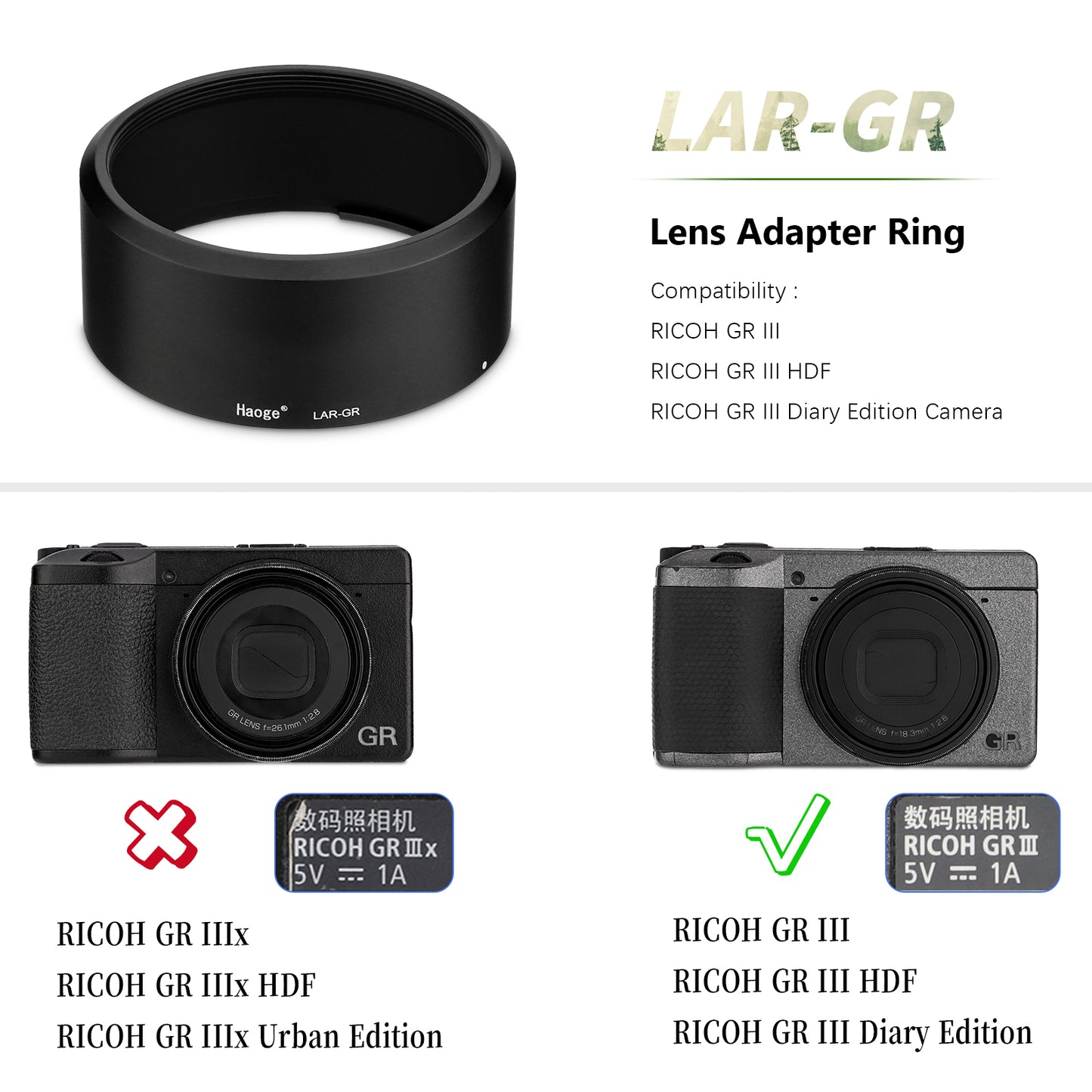 Haoge LAR-GR Lens Filter Adapter Ring for RICOH GR III GRIII GR3 Digital Compact Camera for GW-4 Wide Conversion Lens replaces GA-1