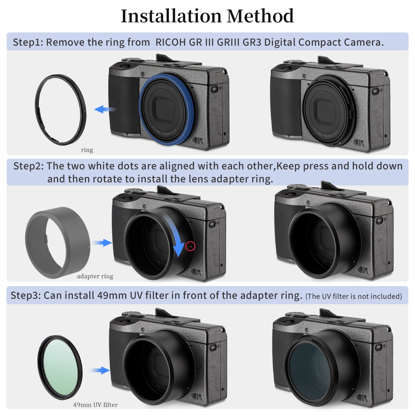 Haoge LAR-GR Lens Filter Adapter Ring for RICOH GR III GRIII GR3 Digital Compact Camera for GW-4 Wide Conversion Lens replaces GA-1