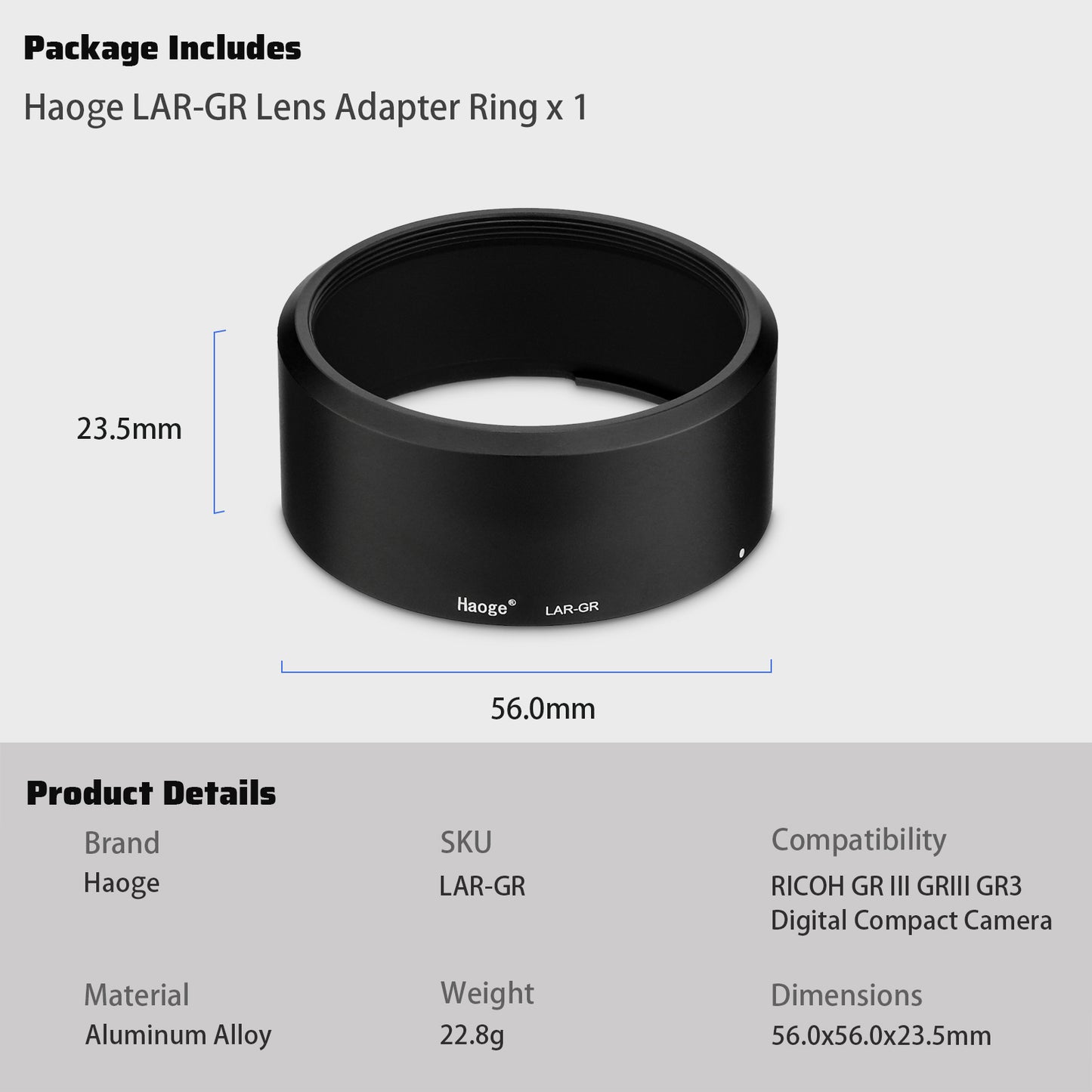 Haoge LAR-GR Lens Filter Adapter Ring for RICOH GR III GRIII GR3 Digital Compact Camera for GW-4 Wide Conversion Lens replaces GA-1
