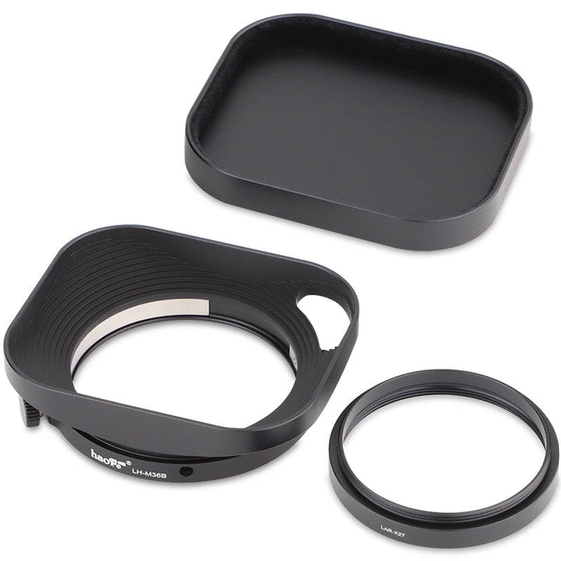 Haoge Metal Squaret Lens Hood for Fujifilm Fujinon XF27mmF2.8 R WR Lense Hood Black,With Metal Cap
