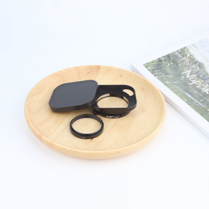 Haoge Metal Squaret Lens Hood for Fujifilm Fujinon XF27mmF2.8 R WR Lense Hood Black,With Metal Cap
