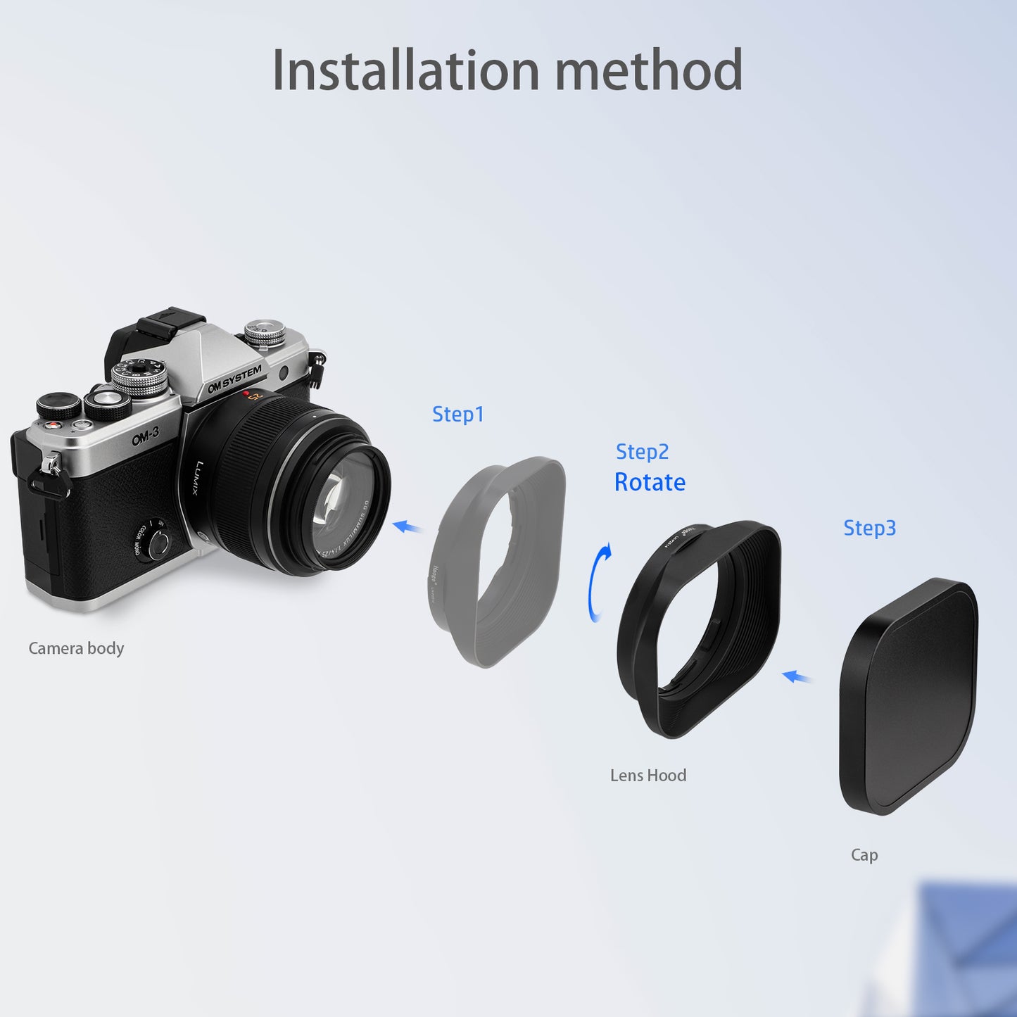 Haoge Square Metal Lens Hood with Metal Lens Cap for Panasonic LEICA DG SUMMILUX 25mm f/1.4 II ASPH lens dg25 25MM F1.4II H-XA025