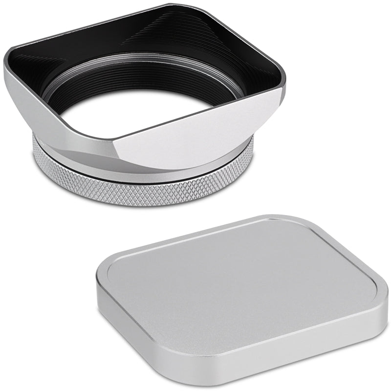Haoge Square Metal Lens Hood for Fujifilm X100VI Fuji X100V X100F X100T X100S X100 X70 with 49mm UV Filter Adapter Ring & Metal Cap Silver