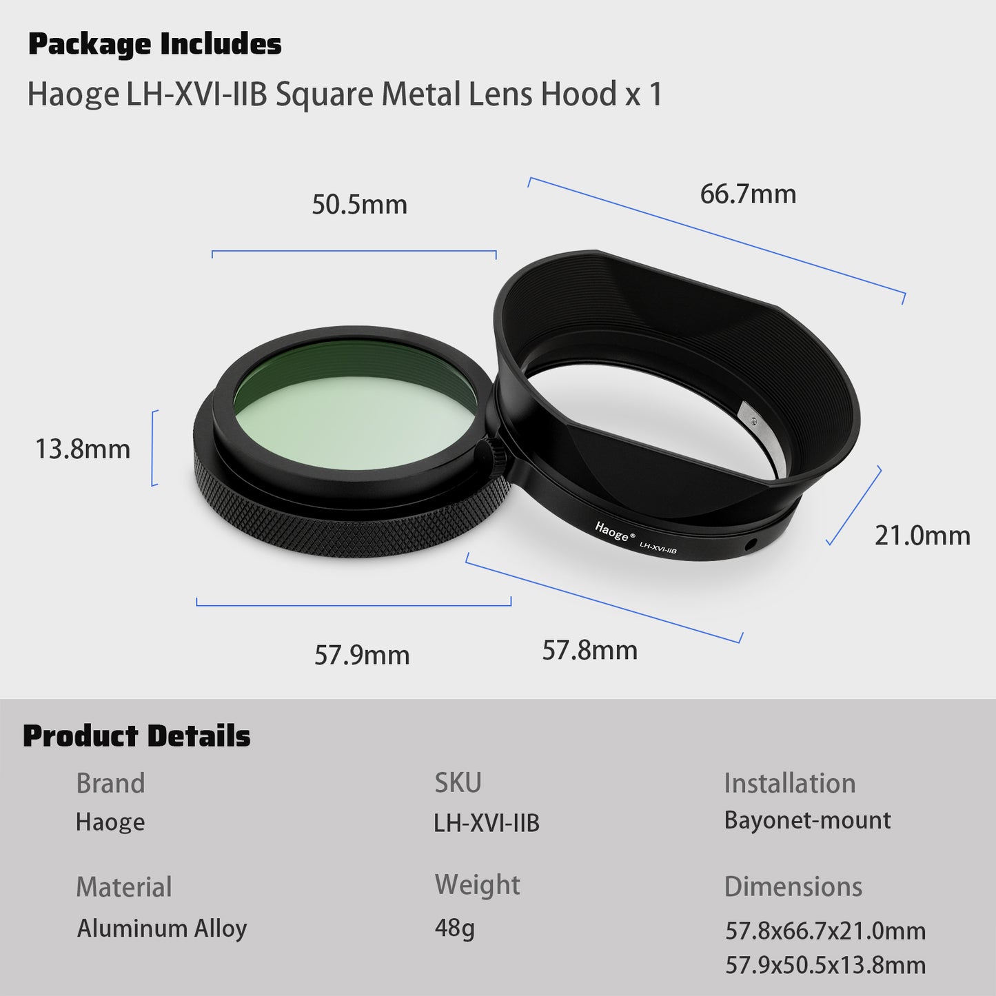 Haoge Metal Square Lens Hood Lens & MC UV Protection Filter for for Fujifilm X100 Series X100VI X100V X100F X100T Camera Accessories Waterproof HD Optical Glass UV Filter