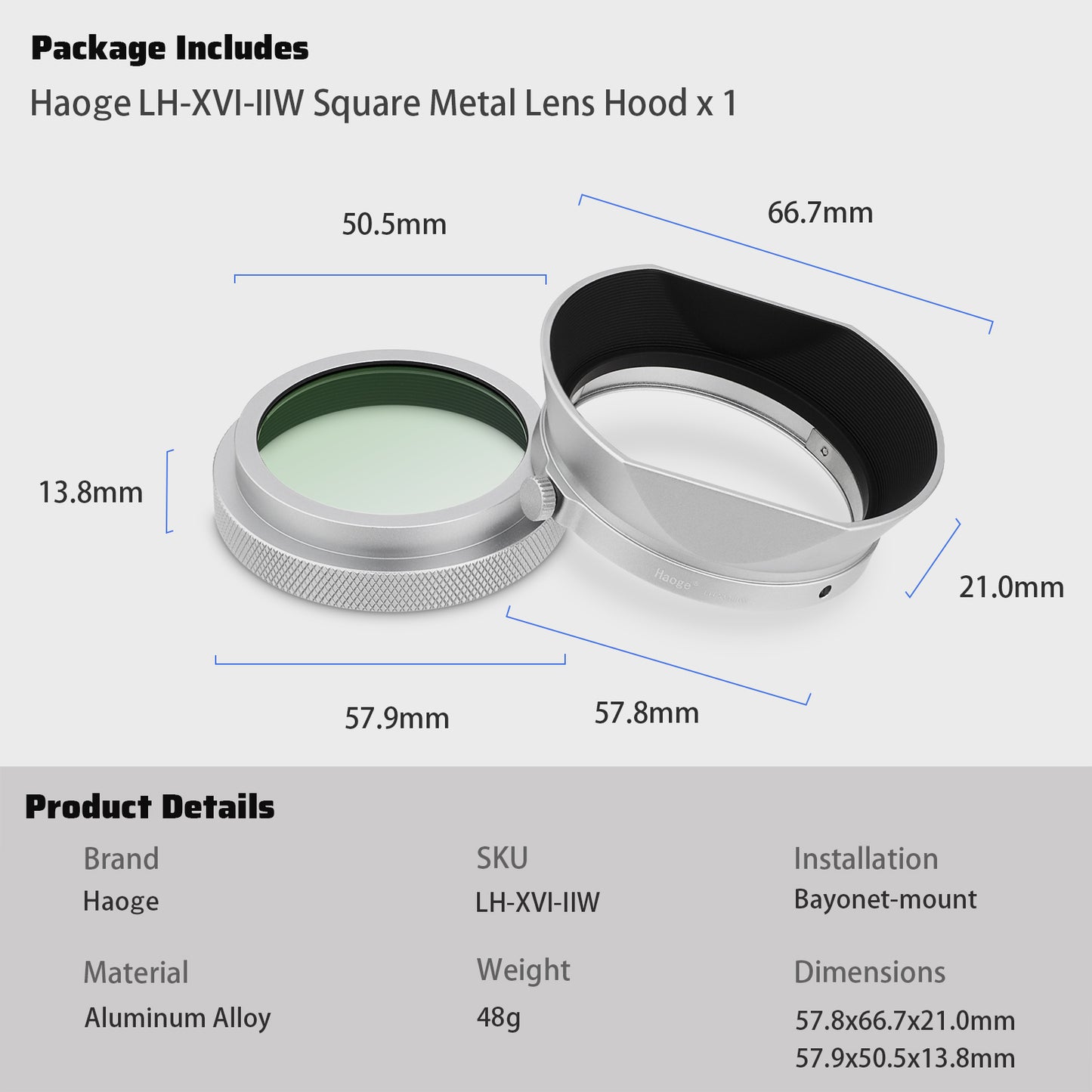 Haoge MC UV Protection Filter & Square Metal Lens Hood Lens for for Fujifilm X100 Series X100VI X100V X100F X100T Camera Accessories Waterproof HD Optical Glass UV Filter