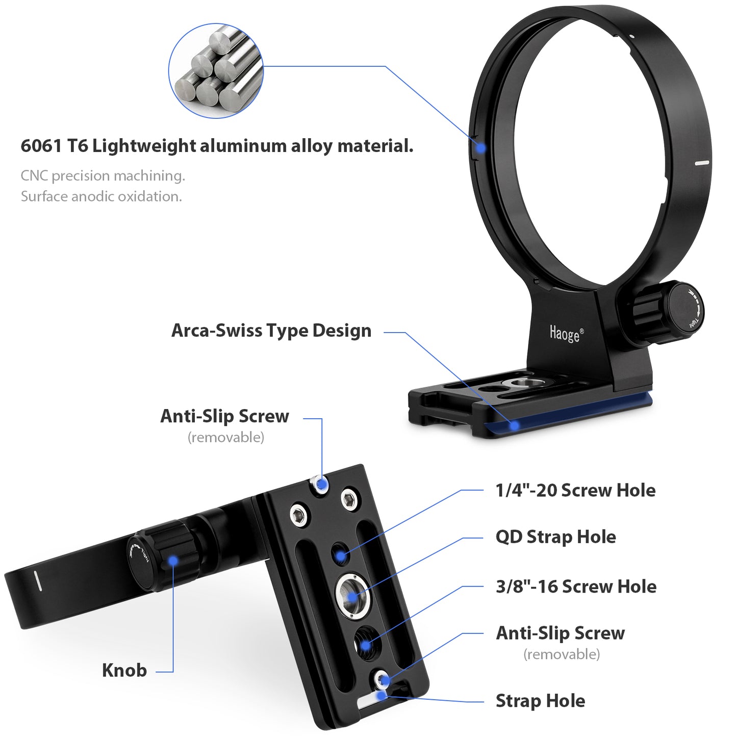 Haoge Lens Collar Replacement Foot Tripod Mount Ring Stand Base for Sigma 100-400mm F5-6.3 DG DN OS Lens For Fujifilm X Mount built-in Arca Type Quick Release Plate