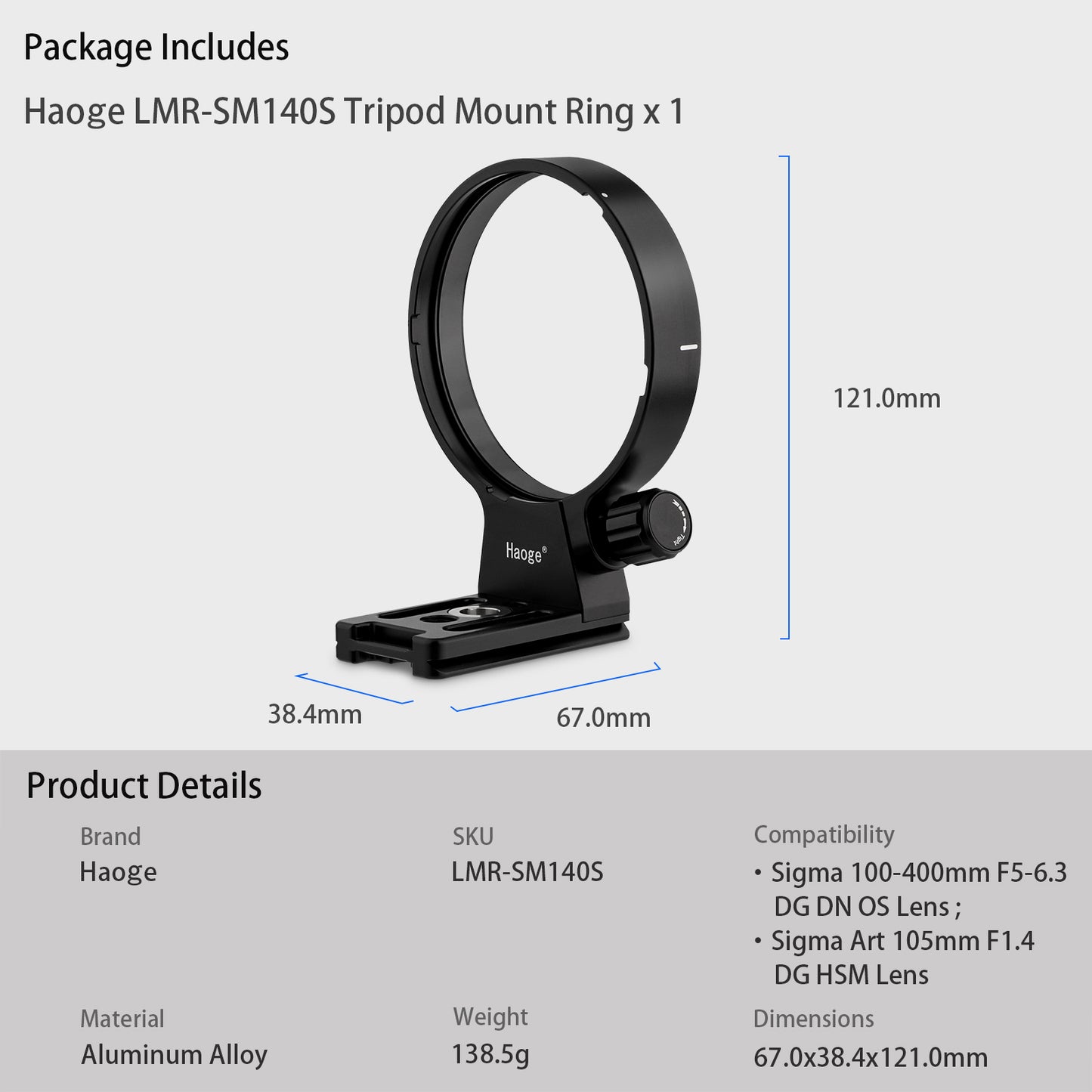 Haoge Lens Collar Replacement Foot Tripod Mount Ring Stand Base for Sigma 100-400mm F5-6.3 DG DN OS Lens For Fujifilm X Mount built-in Arca Type Quick Release Plate