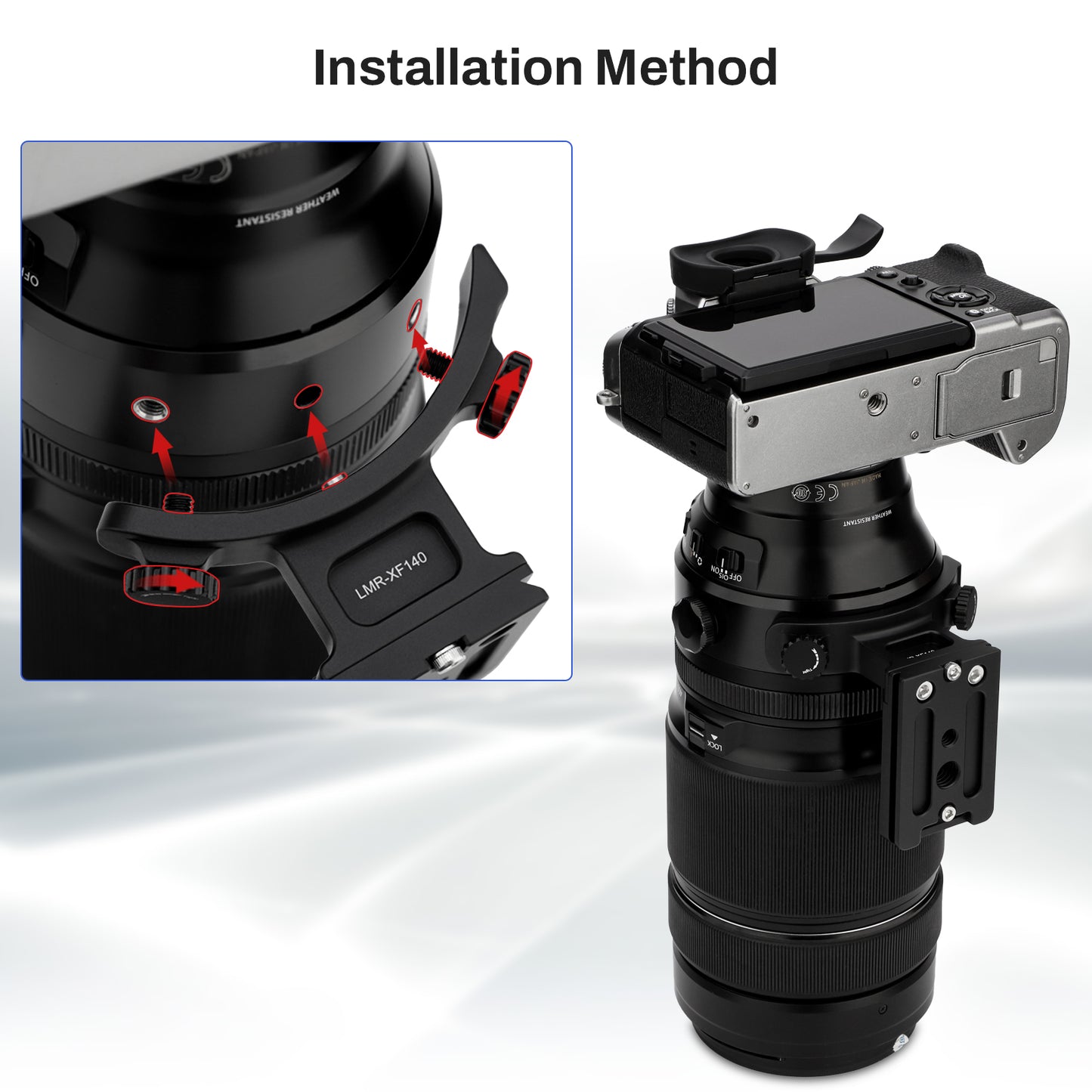 Haoge LMR-XF140 Lens Collar Replacement Foot Tripod Mount Ring for Fujifilm Fuji Fujinon XF 100-400mm F4.5-5.6 R LM OIS WR XF100-400mmF4.5-5.6 Lens built-in Arca Swiss Type Quick Release Plate