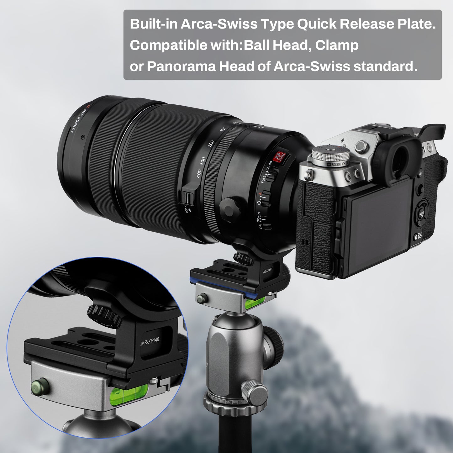 Haoge LMR-XF140 Lens Collar Replacement Foot Tripod Mount Ring for Fujifilm Fuji Fujinon XF 100-400mm F4.5-5.6 R LM OIS WR XF100-400mmF4.5-5.6 Lens built-in Arca Swiss Type Quick Release Plate