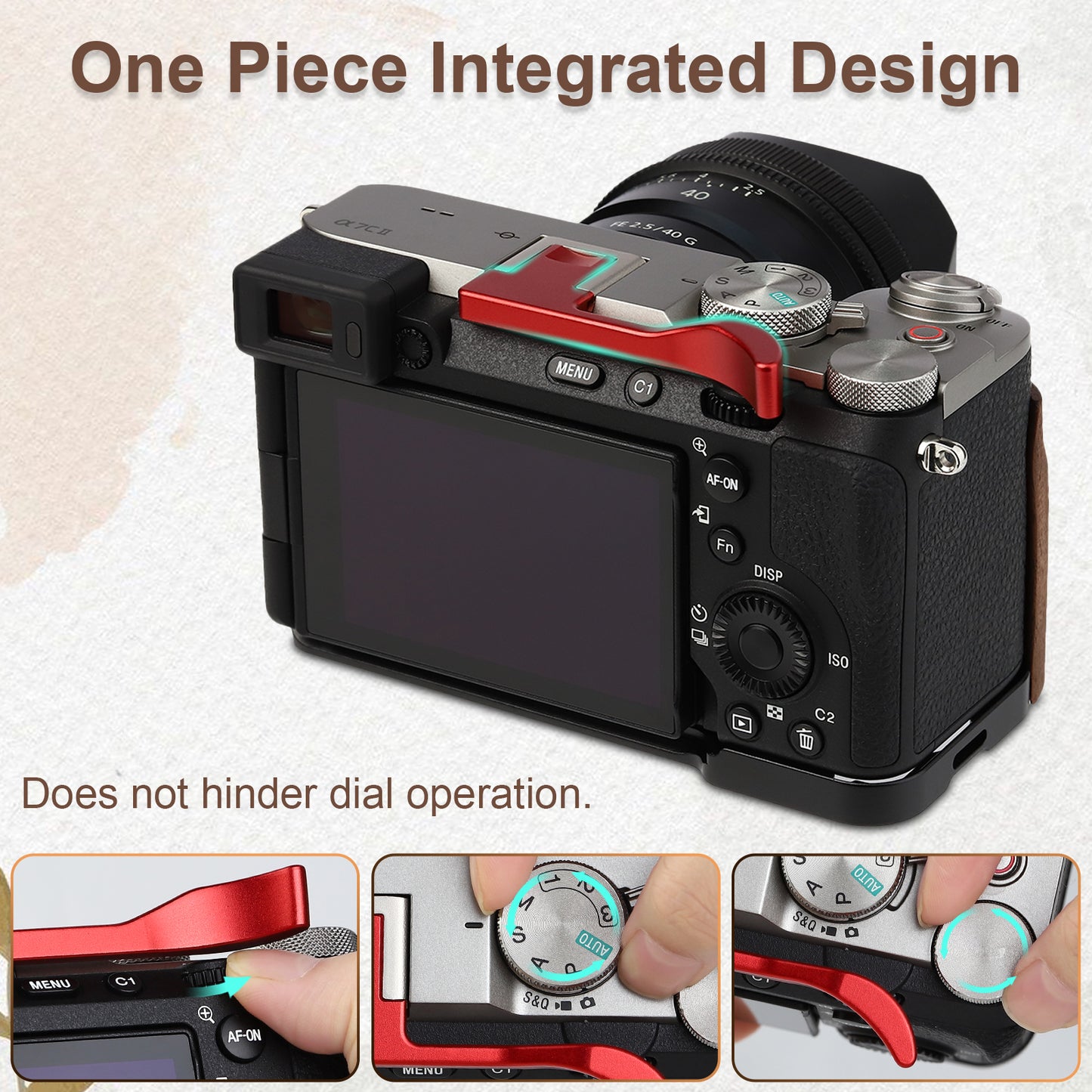 Haoge Thumb Hand Grip for Sony α7Cii,A7CR Camera Accessories Red Metal Hot Shoe Thumb Up Rest Hand Grip THB-S7CR-R