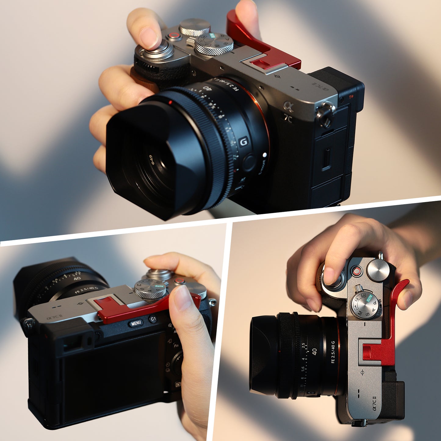 Haoge Thumb Hand Grip for Sony α7Cii,A7CR Camera Accessories Red Metal Hot Shoe Thumb Up Rest Hand Grip THB-S7CR-R