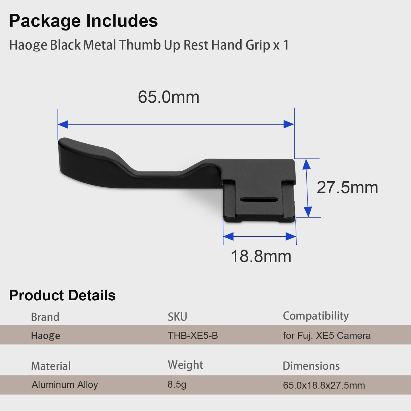 Haoge Metal Thumb Up Grip for Fujifilm XE5 Camera Digital AccessoriesTHB-XE5-B Hot Shoe Thumb Up Rest Support Handgrip Black