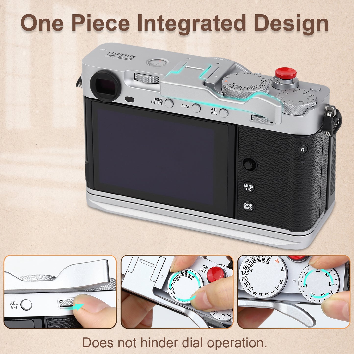 Haoge Metal Thumb Up Grip for Fujifilm X-E5 Camera Digital Accessories xe5 Hot Shoe Thumb Up Rest Support Handgrip Silver THB-XE5-S