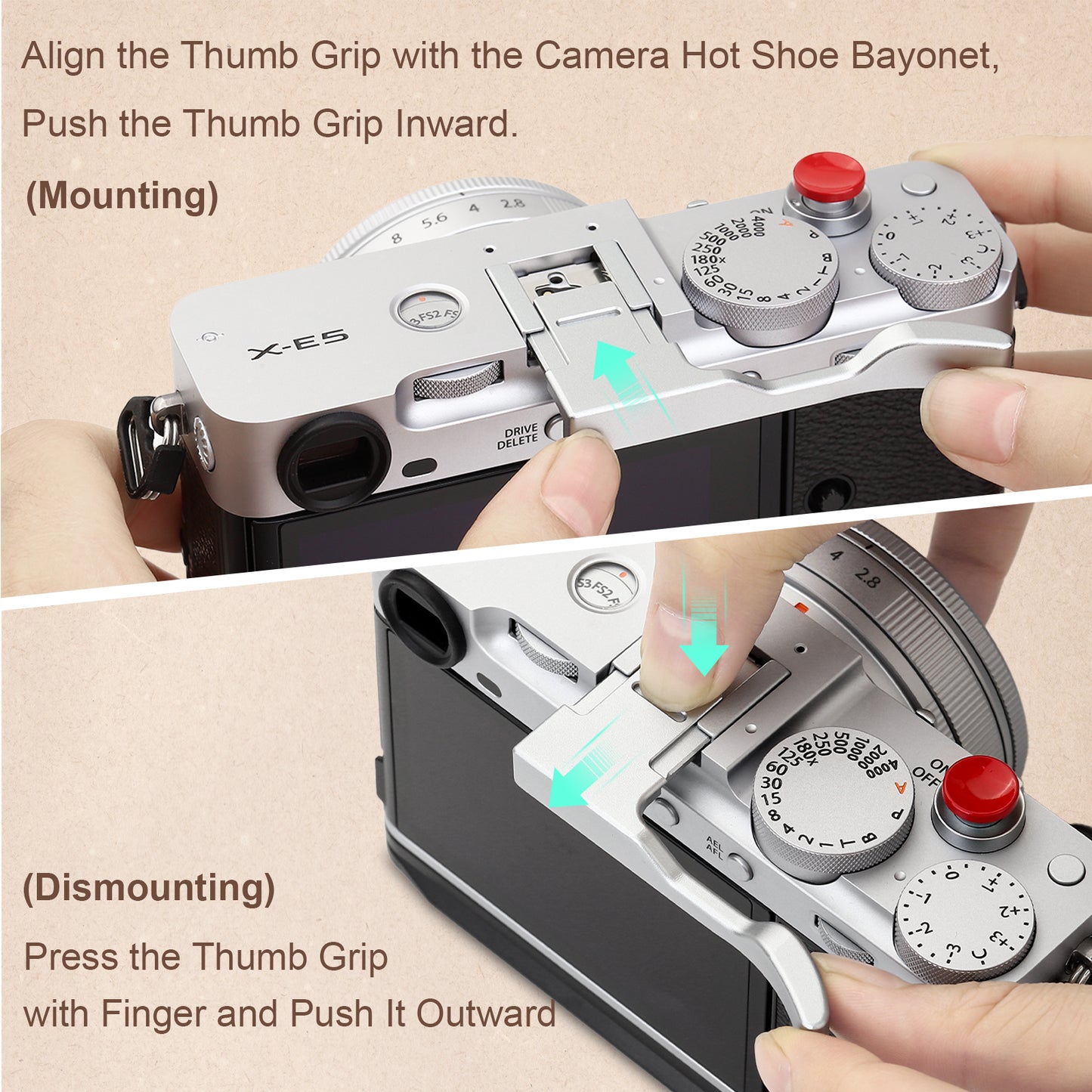 Haoge Metal Thumb Up Grip for Fujifilm X-E5 Camera Digital Accessories xe5 Hot Shoe Thumb Up Rest Support Handgrip Silver THB-XE5-S