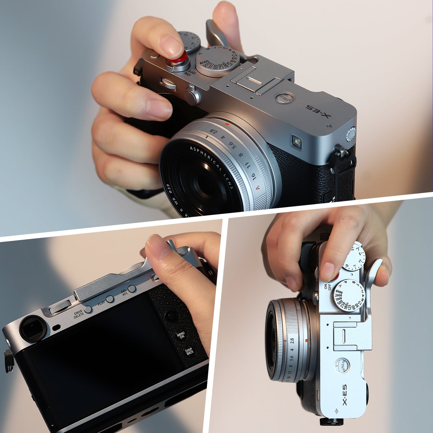 Haoge Metal Thumb Up Grip for Fujifilm X-E5 Camera Digital Accessories xe5 Hot Shoe Thumb Up Rest Support Handgrip Silver THB-XE5-S