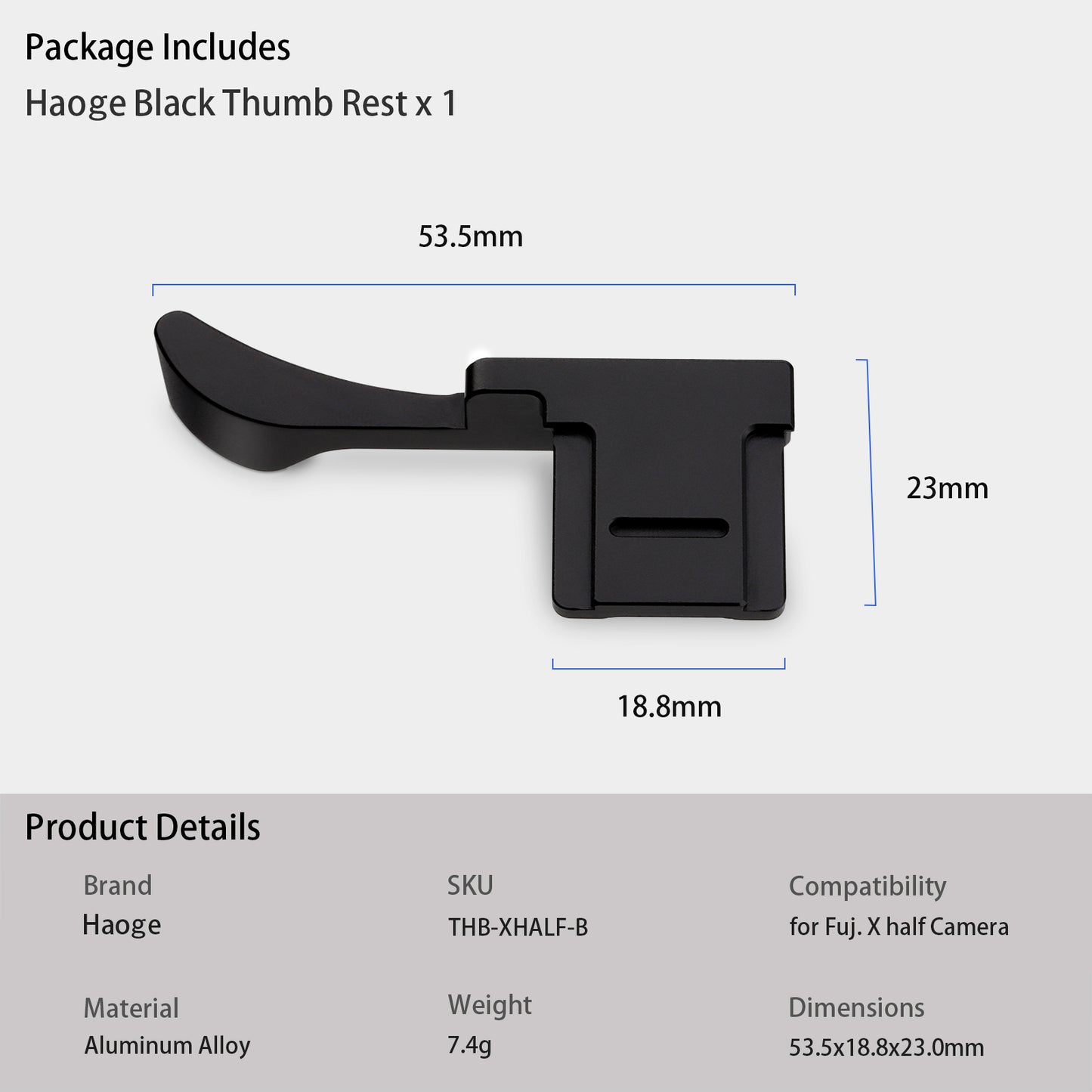 Haoge Metal Thumb Up Grip for Fujifilm X half Camera Digital Accessories XHALF Hot Shoe Thumb Up Rest Support Handgrip Black THB-XHALF-B