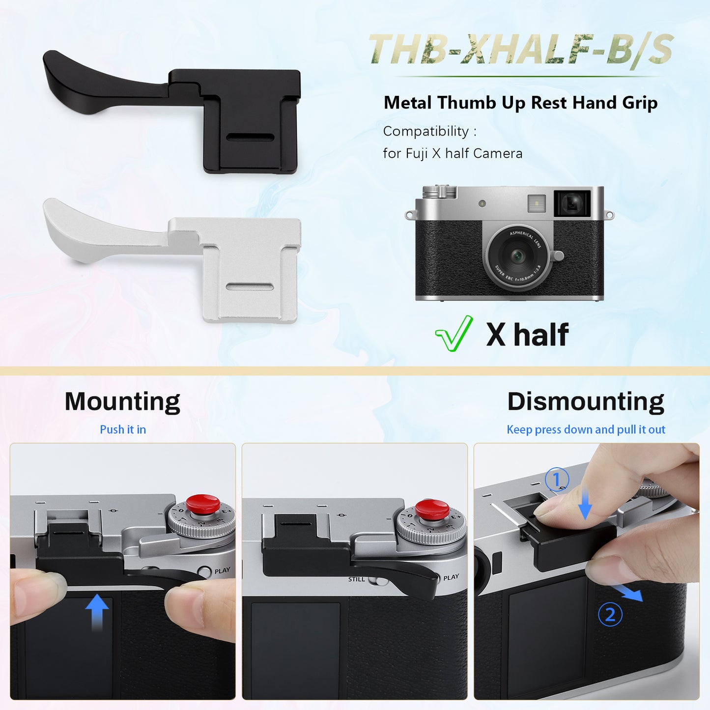Haoge Metal Thumb Up Grip for Fujifilm X half Camera Digital Accessories XHALF Hot Shoe Thumb Up Rest Support Handgrip Black THB-XHALF-B