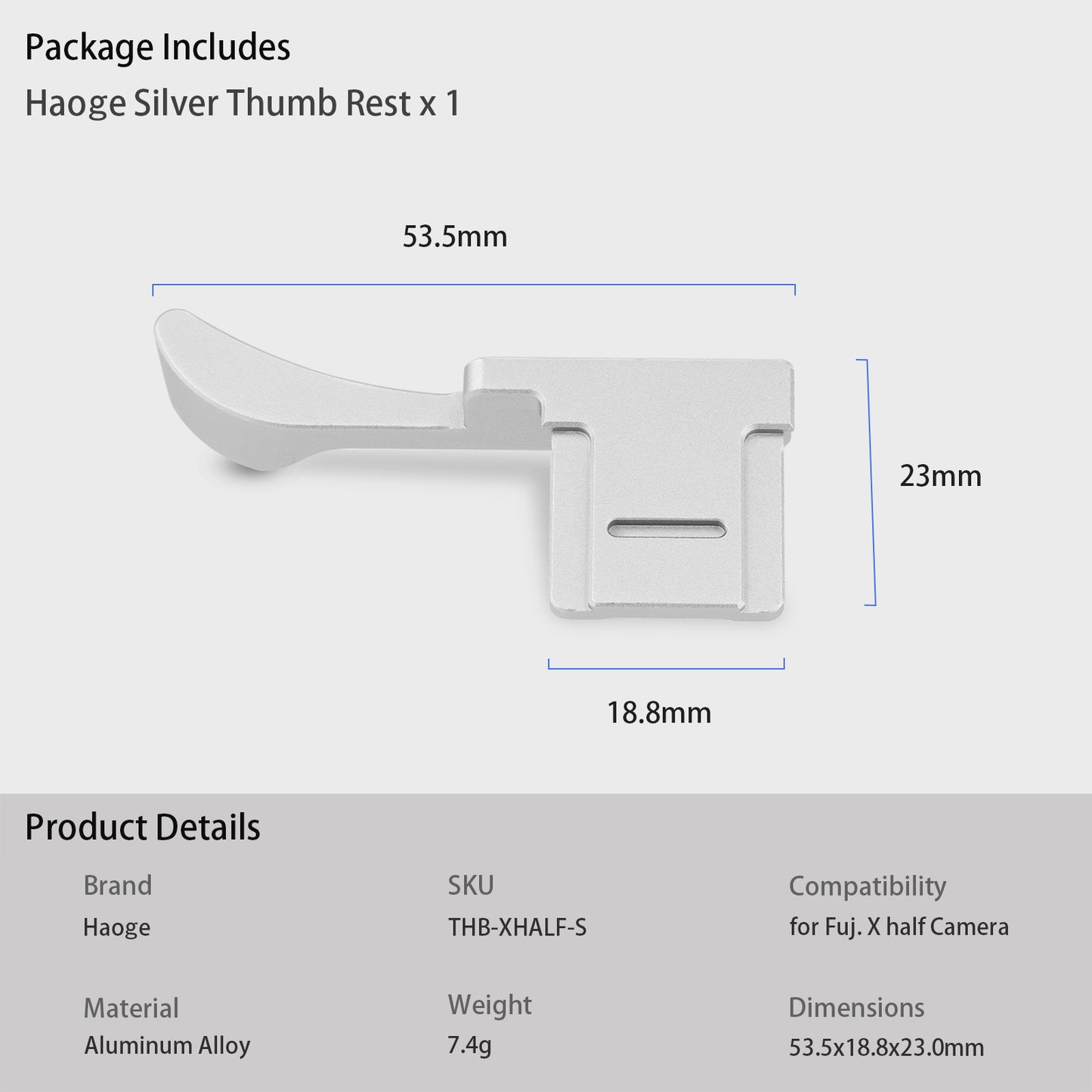 Haoge Metal Thumb Up Grip for Fujifilm X half Camera Digital Accessories X-HALF Hot Shoe Thumb Up Rest Support Handgrip Silver THB-XHALF-S
