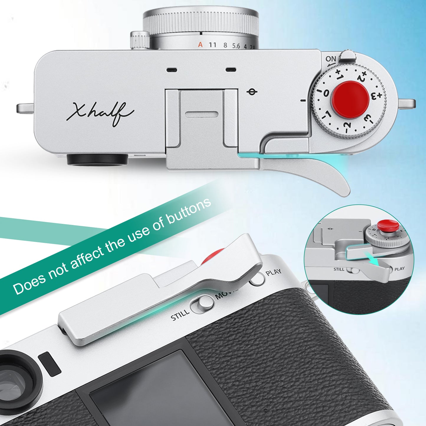 Haoge Metal Thumb Up Grip for Fujifilm X half Camera Digital Accessories X-HALF Hot Shoe Thumb Up Rest Support Handgrip Silver THB-XHALF-S