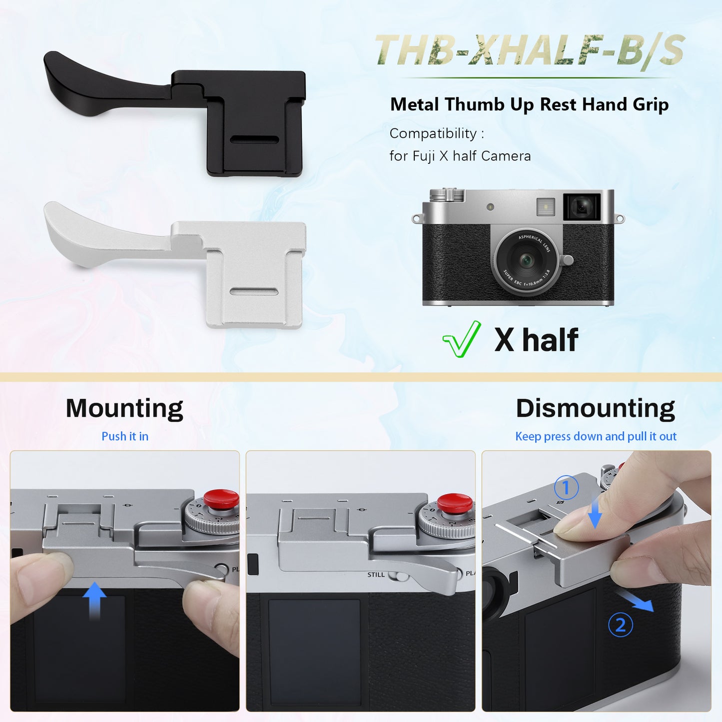Haoge Metal Thumb Up Grip for Fujifilm X half Camera Digital Accessories X-HALF Hot Shoe Thumb Up Rest Support Handgrip Silver THB-XHALF-S