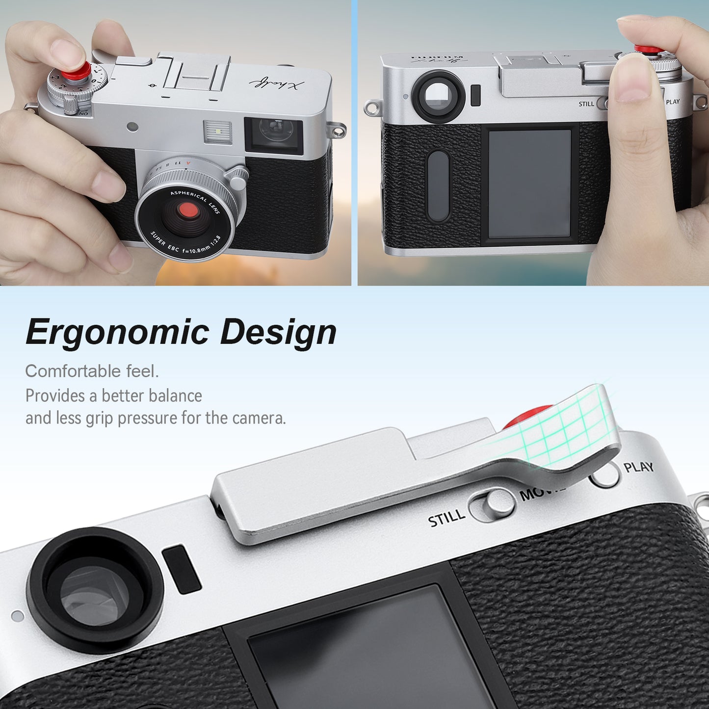 Haoge Metal Thumb Up Grip for Fujifilm X half Camera Digital Accessories X-HALF Hot Shoe Thumb Up Rest Support Handgrip Silver THB-XHALF-S