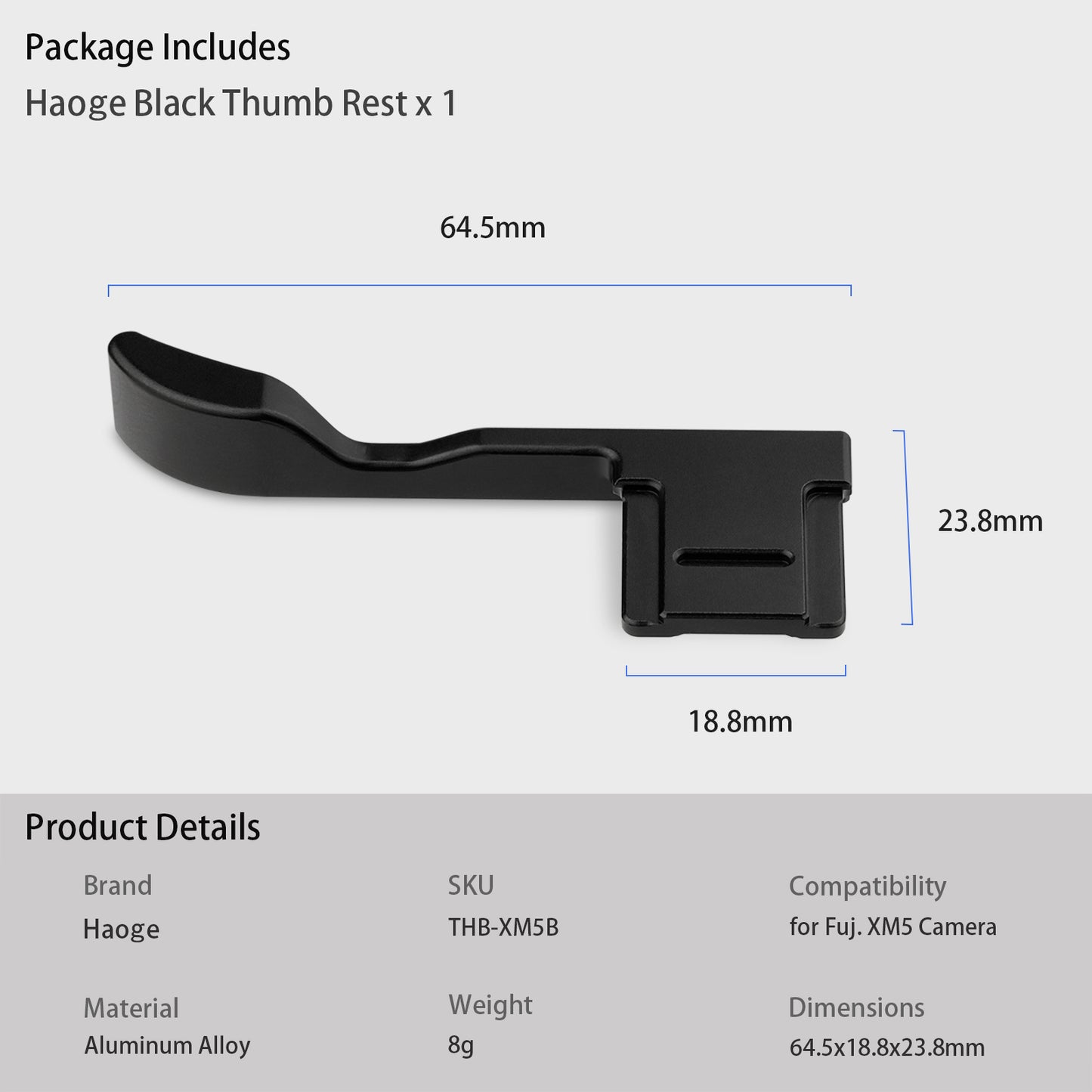 Haoge Metal Thumb Up Grip for Fujifilm X-M5 XM5 Camera Digital AccessoriesTHB-XM5B Hot Shoe Thumb Up Rest Support Handgrip Black