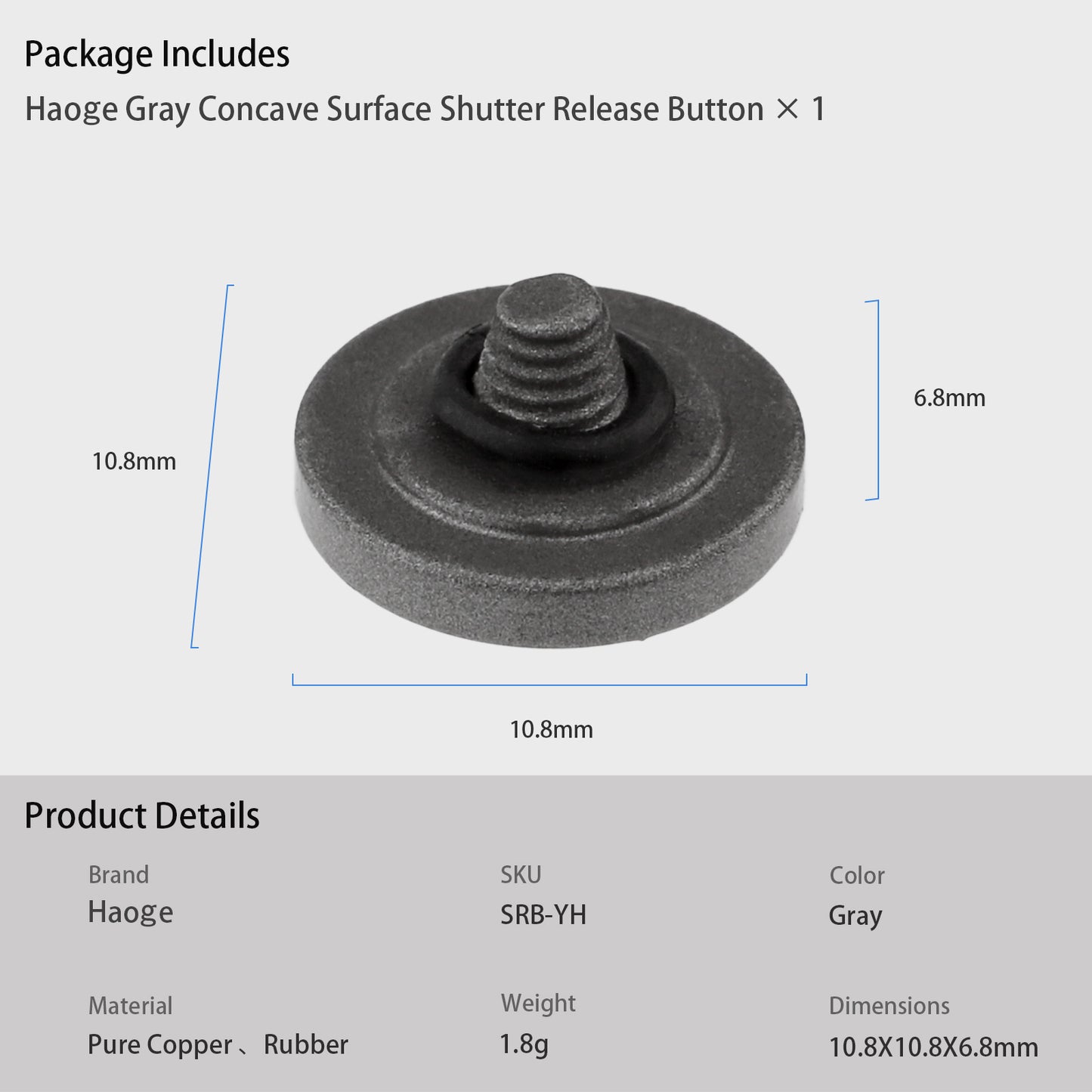 Haoge Metal Shutter Release Button for for Nikon ZF Camera,Fujifilm XE5 XE4 X-E3 X-T5 X-T4 X-T3 X-T50 X-T30II X-T30 X-Pro2 X-Pro3 X100T X100S X100F X100V X100VI and Leica M1 M2 M3 M6 M7 M8 M9 M10 M-E M-P M9-P M-A Q3 Q3-43 D-LUX 8 Concave Surface Gray