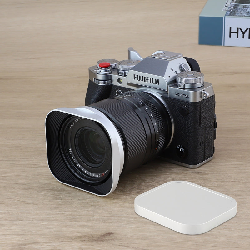Haoge Silver Metal Square Lens Hood for Fujifilm XF33mm F1.4 R WR Lens and Fuji XF 23mm f/1.4 R LM WR lens on X-Pro3 X-T5 XT4 X-T50 X-T30 X-E4 X-H2 Cap LH-X33 Bayone