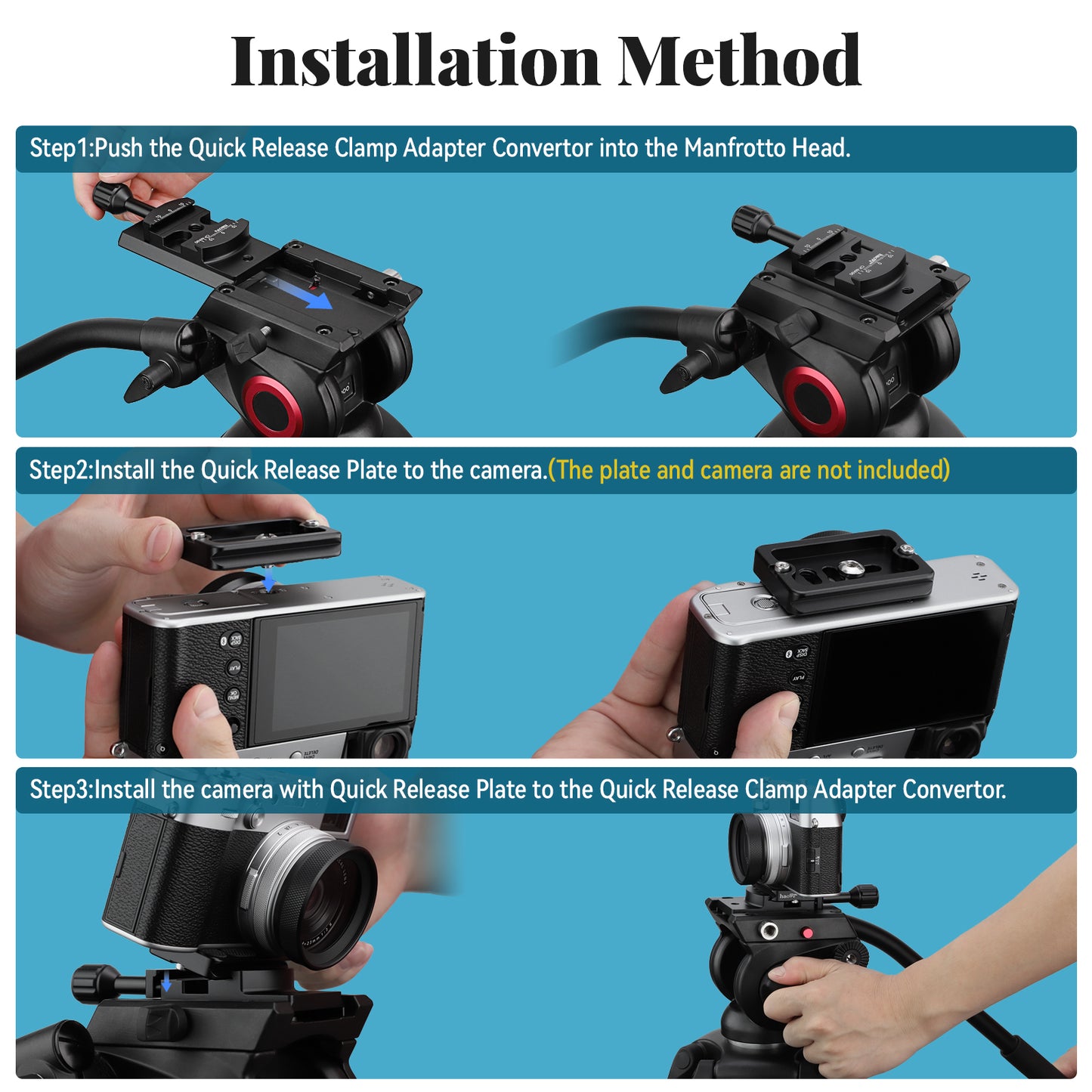 Haoge CP-MA90 Quick Release QR Clamp Adapter Convertor for Select Manfrotto Sachtler Benro Sirui Tripod Fluid Video Head to Arca-Swiss Compatible