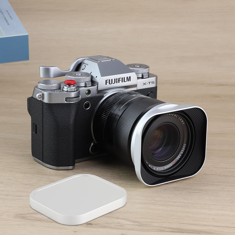 Haoge Silver Metal Square Lens Hood for Fujifilm XF33mm F1.4 R WR Lens, Fujinon XF 16-50mm,Fuji XF 23mm f/1.4 R LM WR lens Hood Shade Bayonet Mount